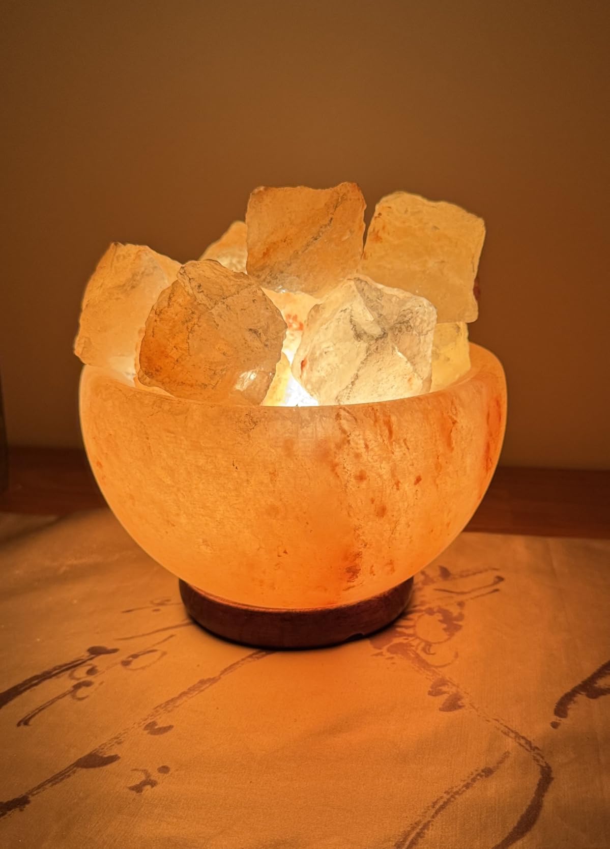 Spantik Himalayan Salt Lamp Bowl with Natural Crystal Chunks, Dimmer Cord and Classic Wood Base Premium Quality Authentic from Pakistan customer photo 1