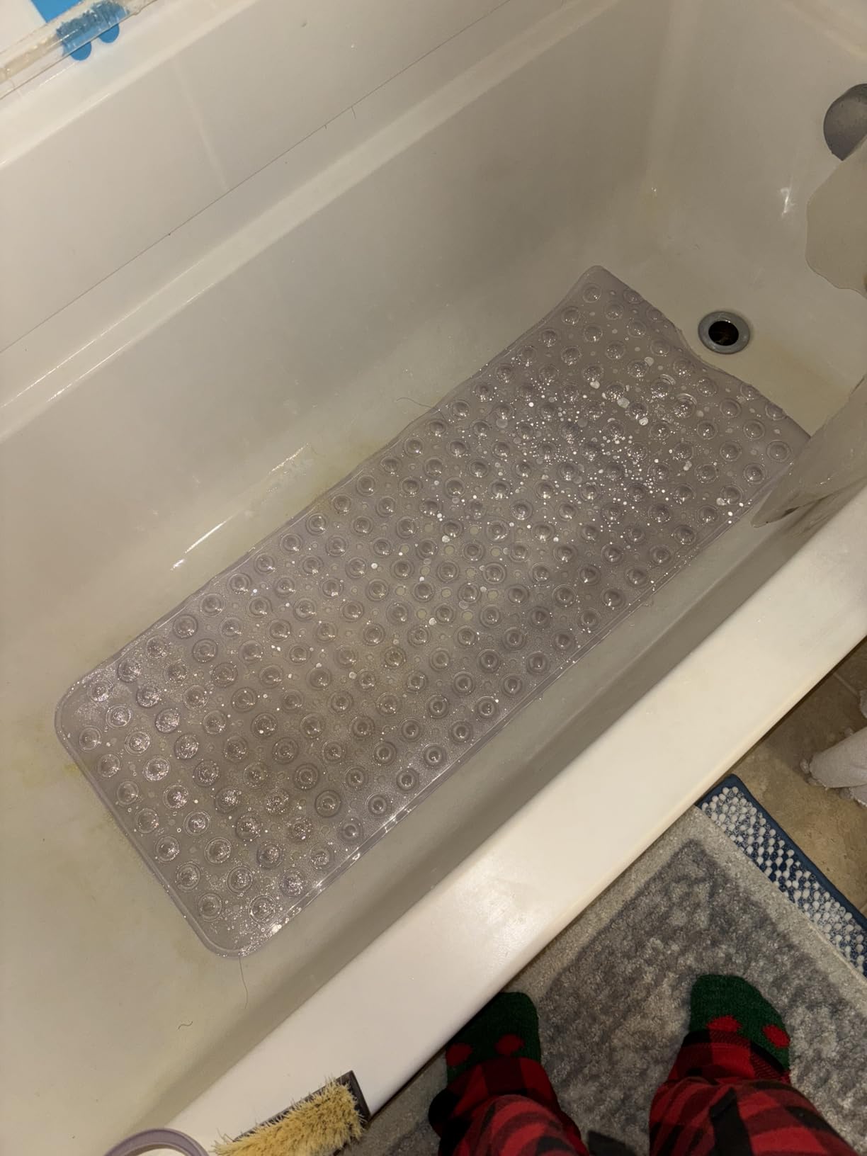 AmazerBath Shower Mat Non Slip 40 x 16 Inches, Bathtub Mat Shower Stall Mats with Suction Cups and Drain Holes, Non Slip Bath Mat for Tub for Elderly & Kids, Clear Blue customer photo 1