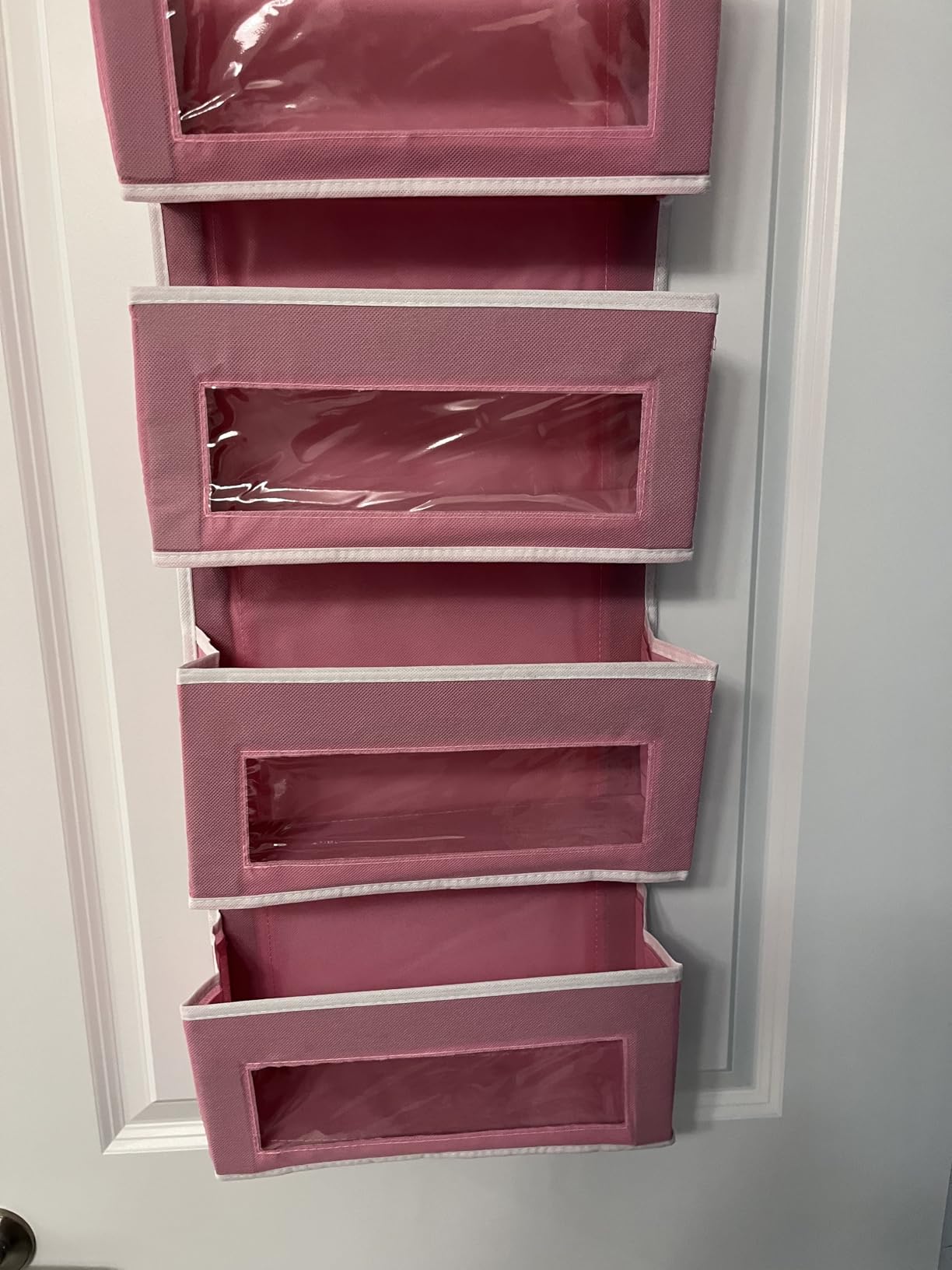 Simple Houseware 4 Clear Window Pocket Over Door Hanging Organizer, Gray customer photo 2
