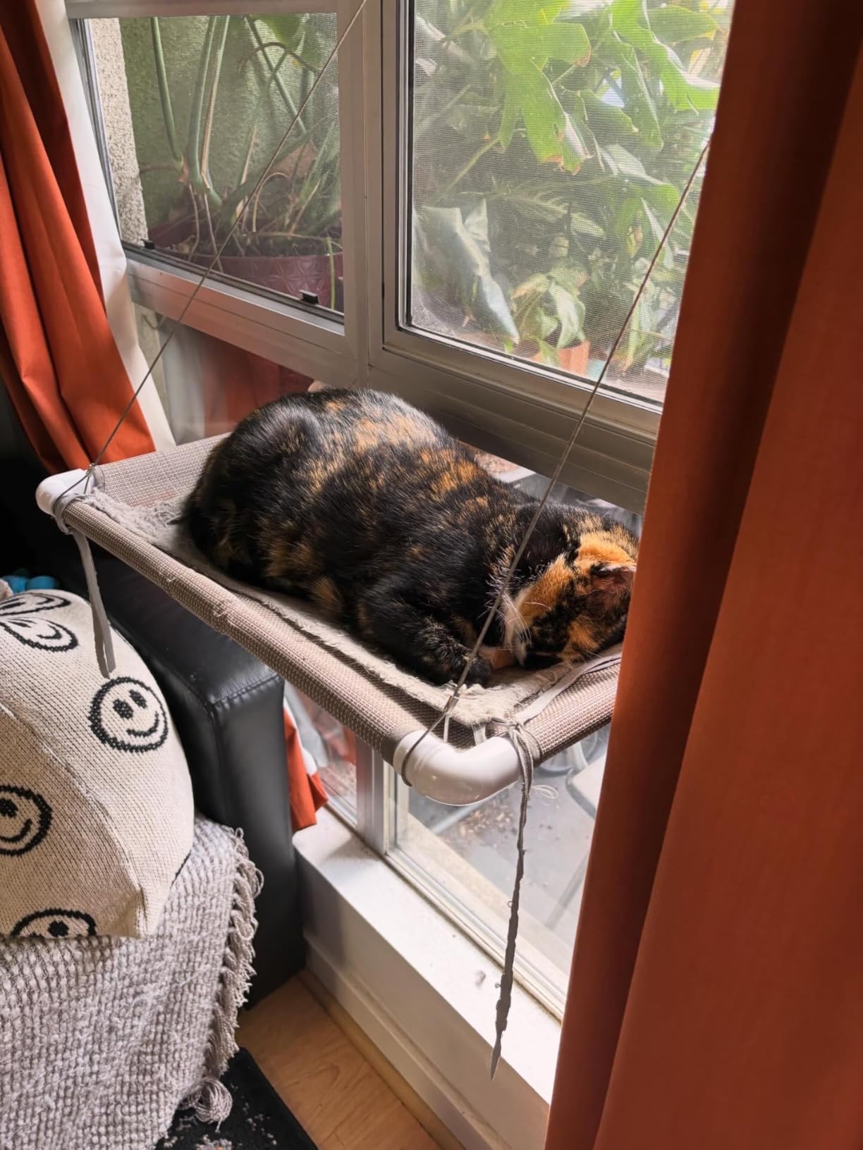 PEFUNY Cat Window Hammock – Mess-Free Waterproof Cats Window Perch for Large Cats, Strong Suction Cup Hammock with Flannel Cover, Indoor Cat Seat, Beige customer photo 2
