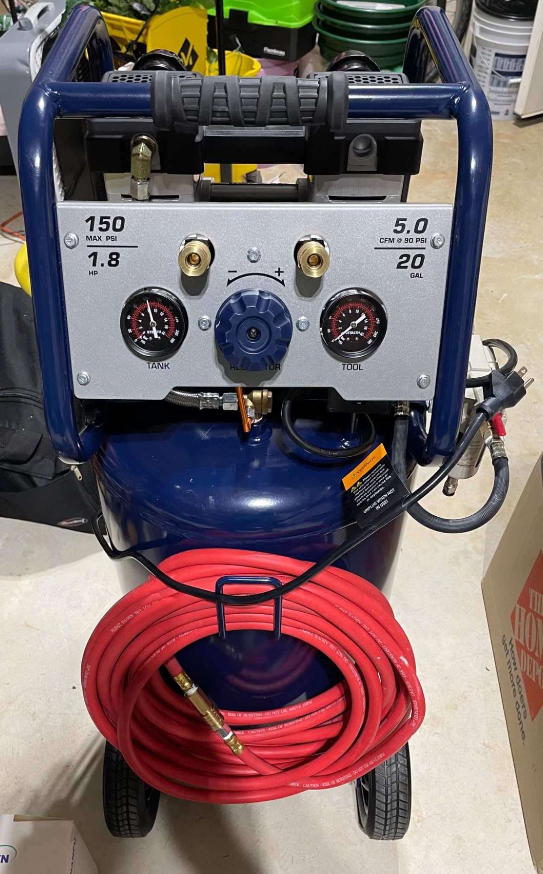 Stealth 20 Gallon Ultra Quiet Air Compressor,1.8 HP Oil-Free Peak 150 PSI 68 Decibel, 5.5 CFM @ 40 PSI 5 CFM @ 90 PSI Silent Long Life Electric Air Compressor W/Wheel for Garage customer photo 2