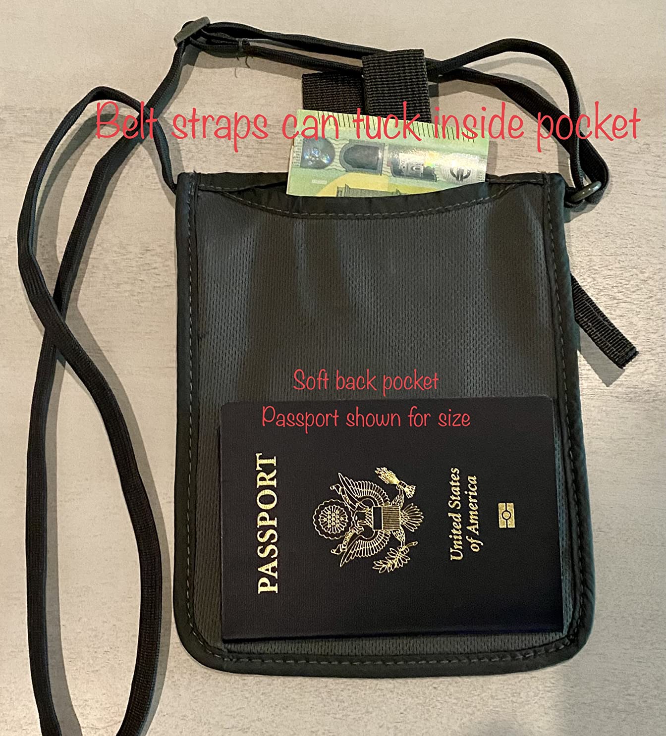 Alpha Keeper Neck Wallet, Travel Pouch For Passport Holder And Documents, RFID Blocking, Beige, Unisex Adult, Travelers, Adults customer photo 2