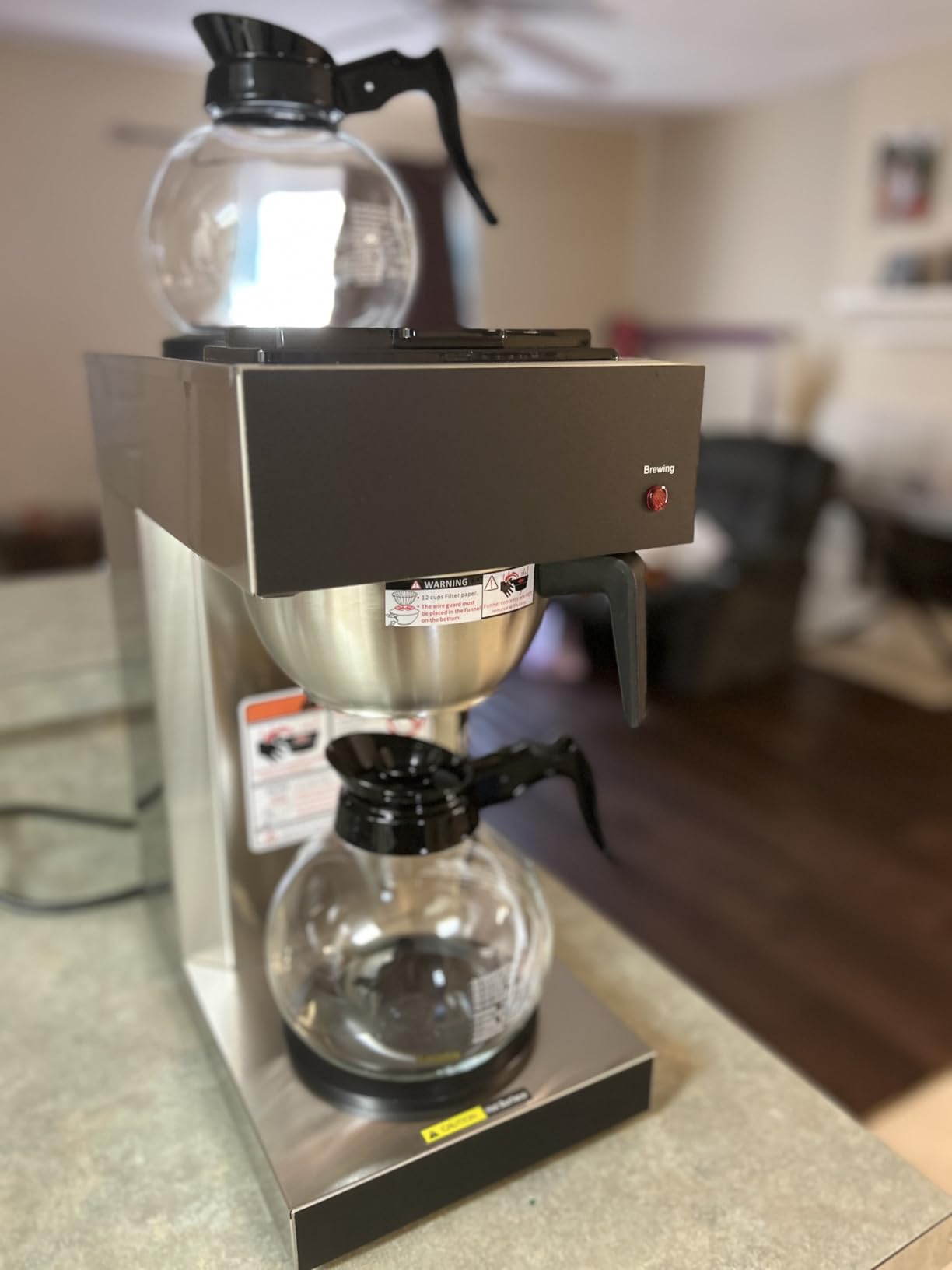 SYBO 12-Cup Commercial Pour Over Coffee Maker SF-CB-2GA | ETL Certified, Stainless Steel, Reusable Brew Basket, Spray Head, Fast Brewing, 2 Glass Carafe Included customer photo 2