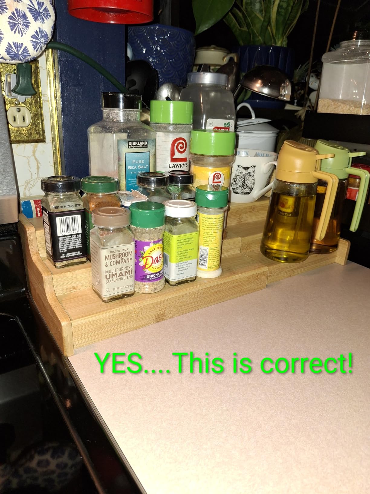 Spice Rack Kitchen Cabinet Organizer- 3 Tier Bamboo Expandable Display Shelf Yellow customer photo 2