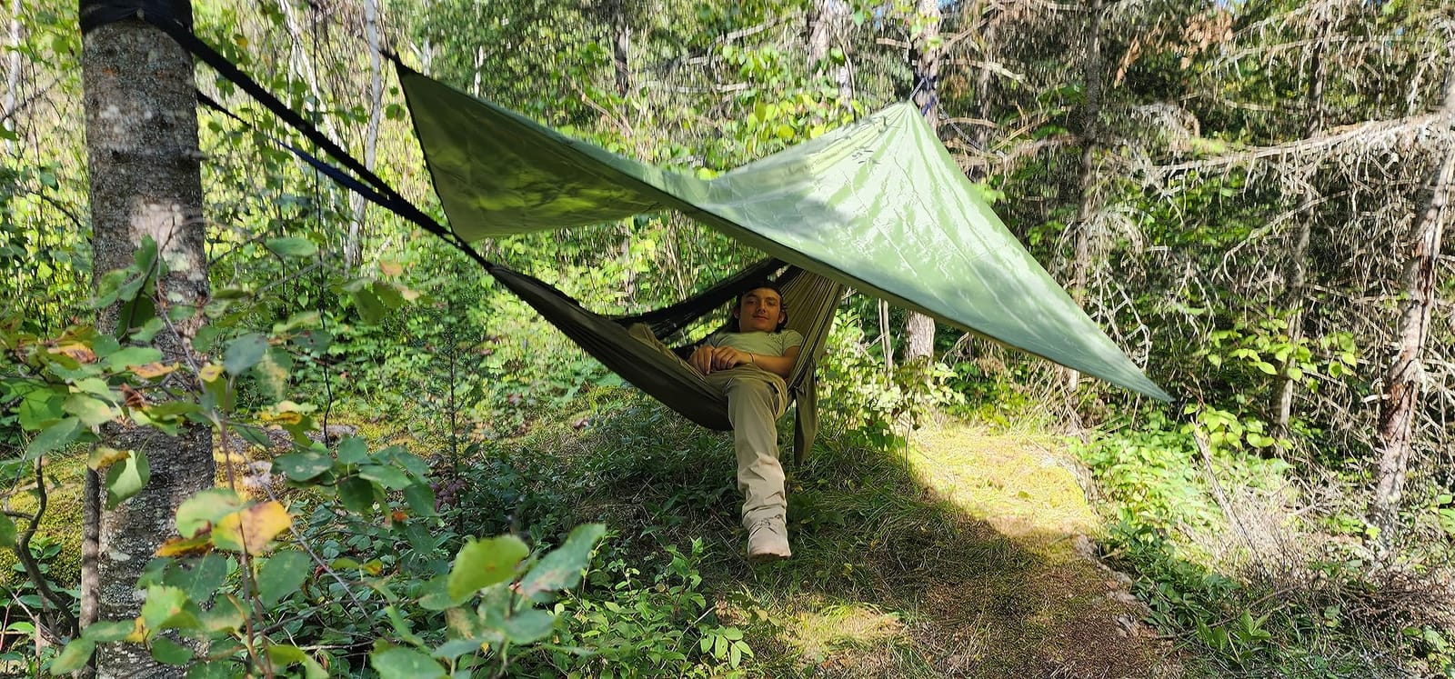 Camping Hammock with Rain Fly Tarp and Mosquito Net Tent Tree Straps, Portable Single Double Nylon Parachute Hammock Rainfly Set for Backpacking Hiking Travel Yard Outdoor Activities Green customer photo 1
