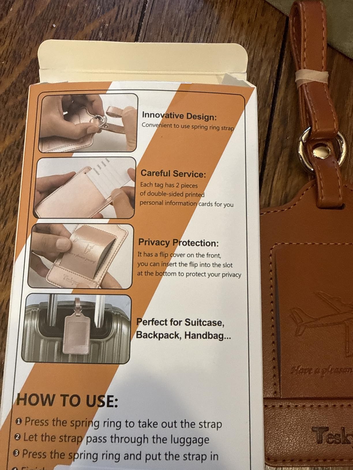 Teskyer Leather Luggage Tags for Suitcases, 3 Pack, Black customer photo 2