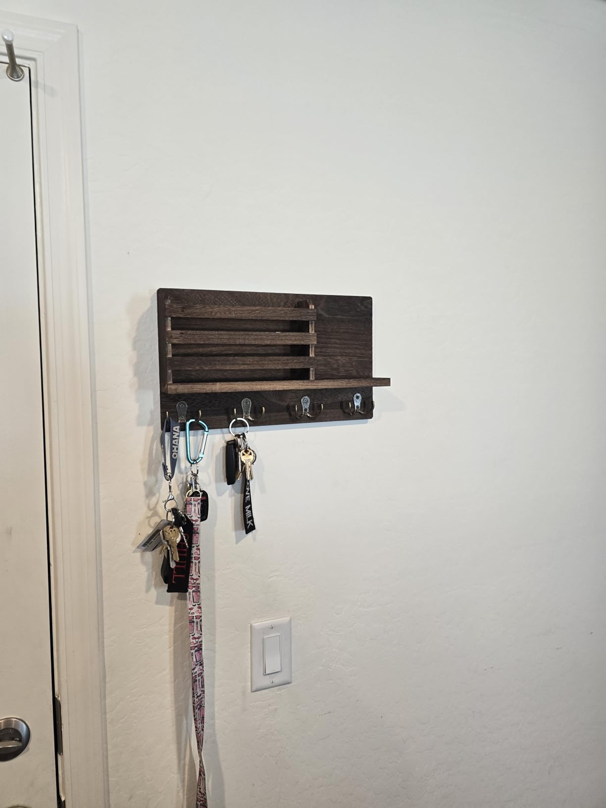 Dahey Key Mail Holder Wall Mounted Wooden Hanger with 4 Double Hooks, Brown customer photo 2