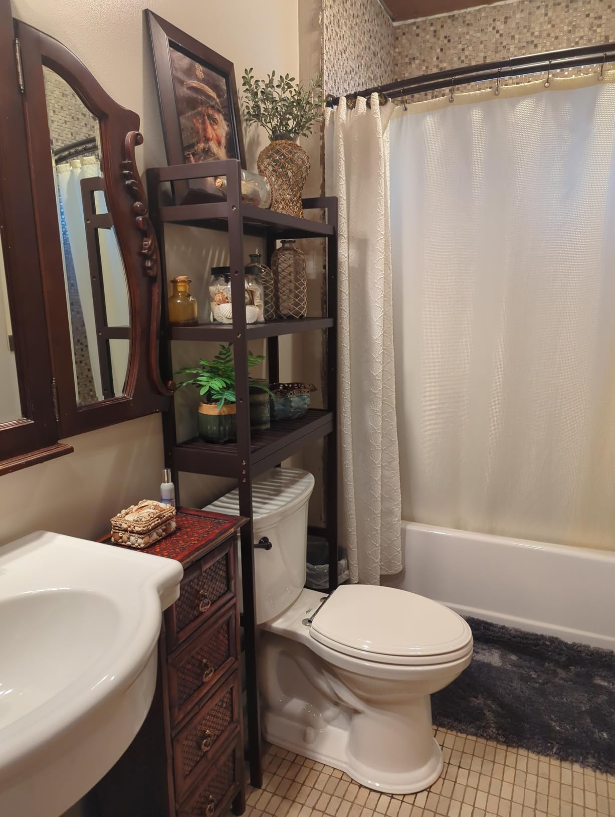 SONGMICS 3-Tier Bamboo Over The Toilet Storage, Adjustable Shelf, 66.9''H customer photo 1