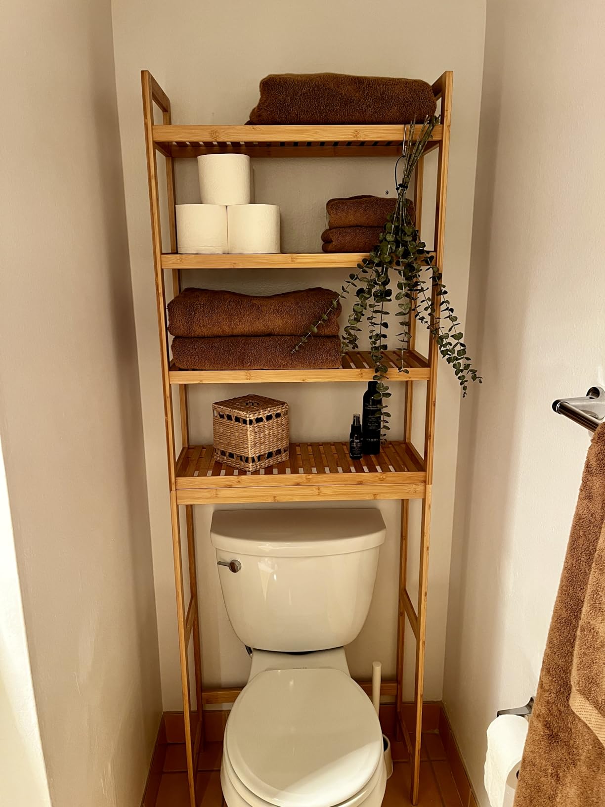 SONGMICS 3-Tier Bamboo Over The Toilet Storage, Adjustable Shelf, 66.9''H customer photo 2