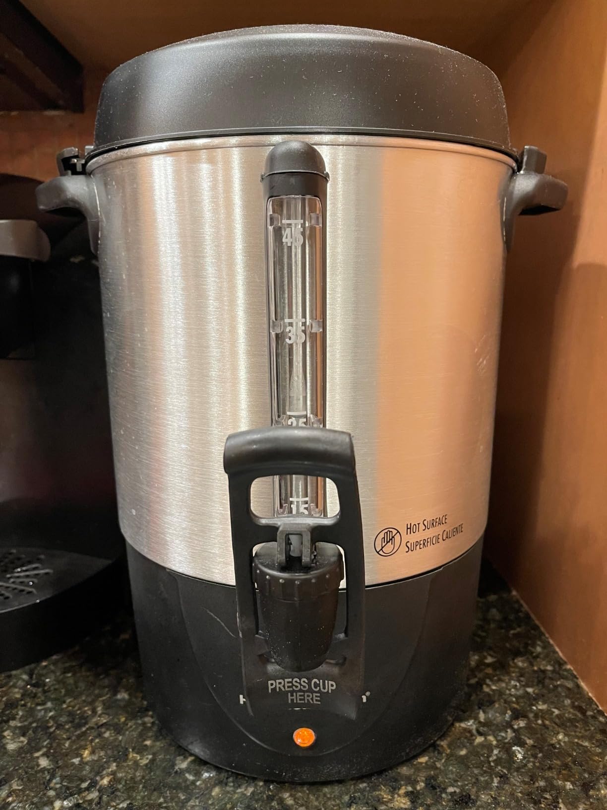 Hamilton Beach 45 Cup Fast Brew Coffee Urn and Hot Beverage Dispenser | Fast Brewing 1 Minute Per Cup | Makes 15-45 Cups | Easy-Push Lever For One Handed Operation | Water Window | Silver | 40521G customer photo 1