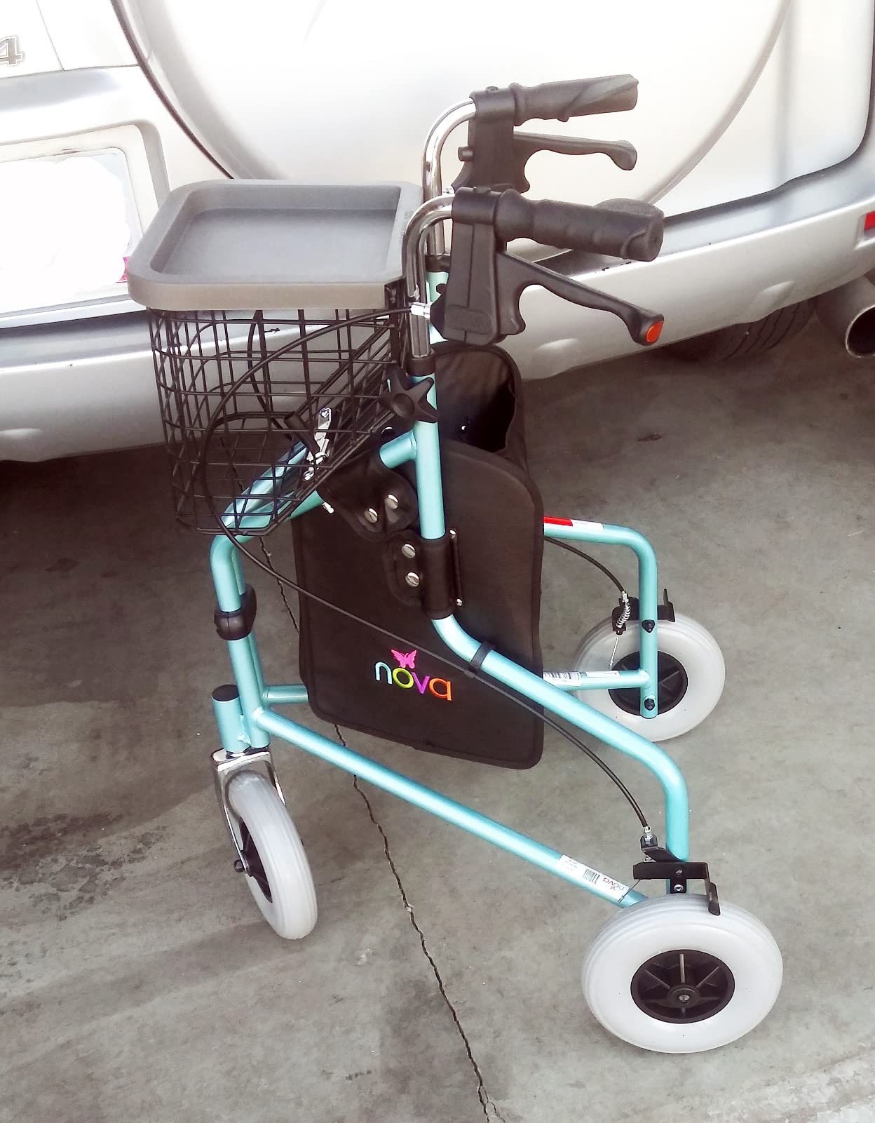 NOVA Traveler Folding 3-Wheel Walker with Tray, Basket, Pouch & Cup Holder, Lightweight Mobility Aid for Seniors & Adults, 8” All-Terrain Wheels for Tight Spaces & Travel, Sky Blue customer photo 2