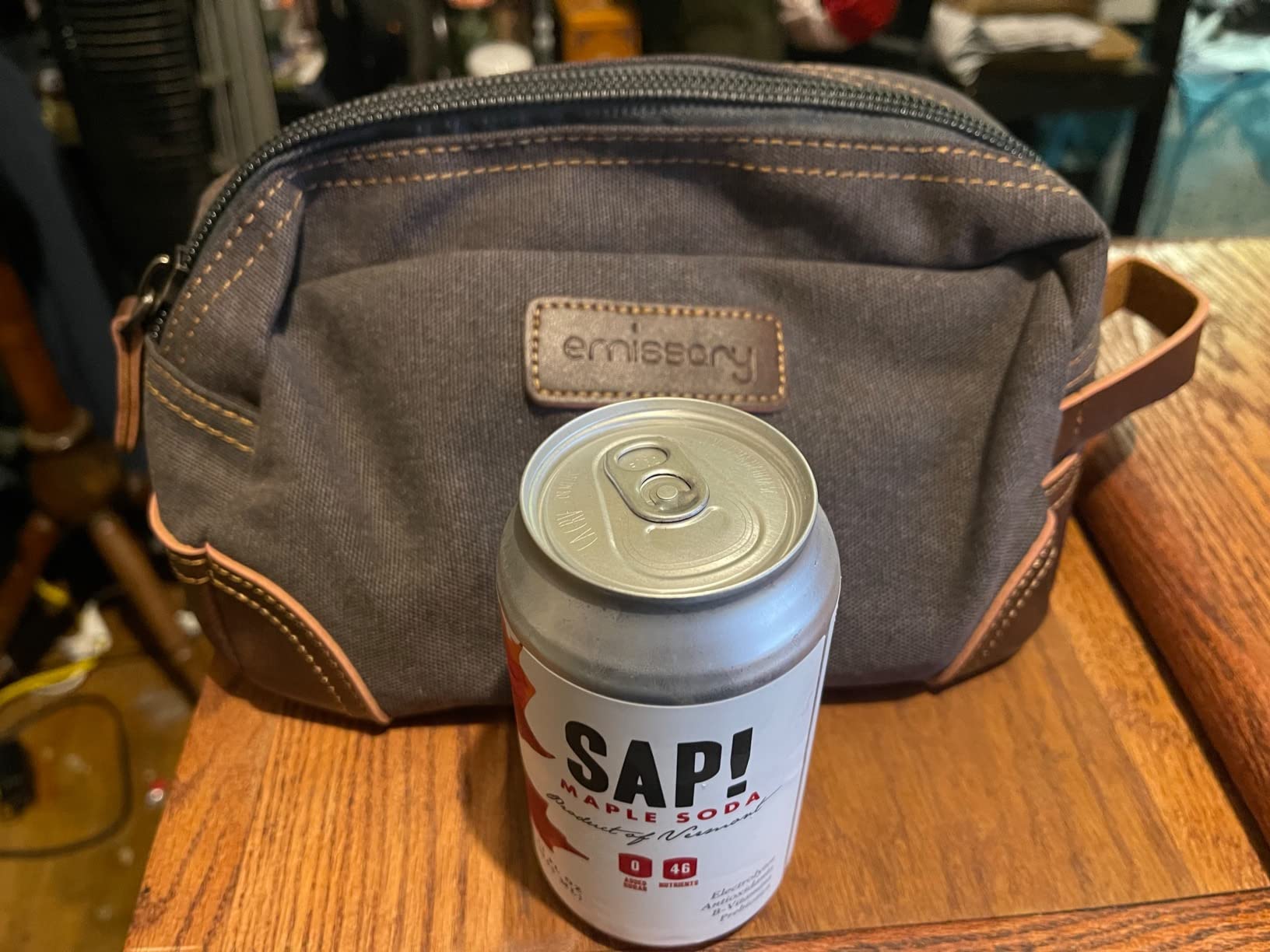 emissary Men's Canvas Travel Toiletry Bag, Leather Dopp Kit - Gray customer photo 1