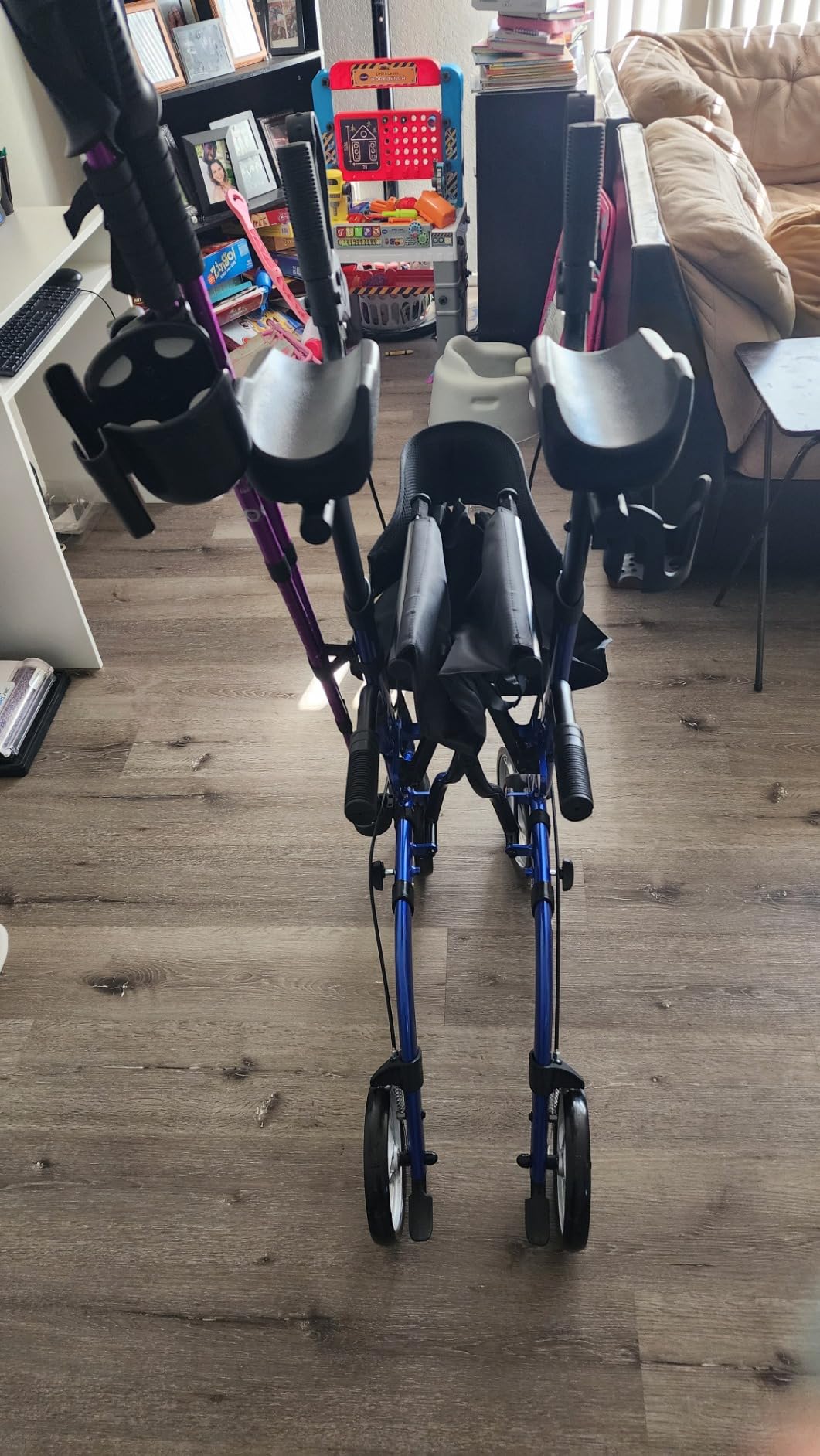 ELENKER Upright Walker, Stand Up Folding Rollator Walker Back Erect Rolling Mobility Walking Aid with Seat, Padded Armrests for Seniors and Adults, White customer photo 2