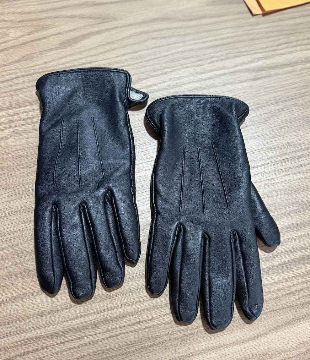 Alepo Genuine Sheepskin Leather Gloves for Men, Winter Warm Touchscreen Texting Cashmere Lined Driving Motorcycle Gloves customer photo 1