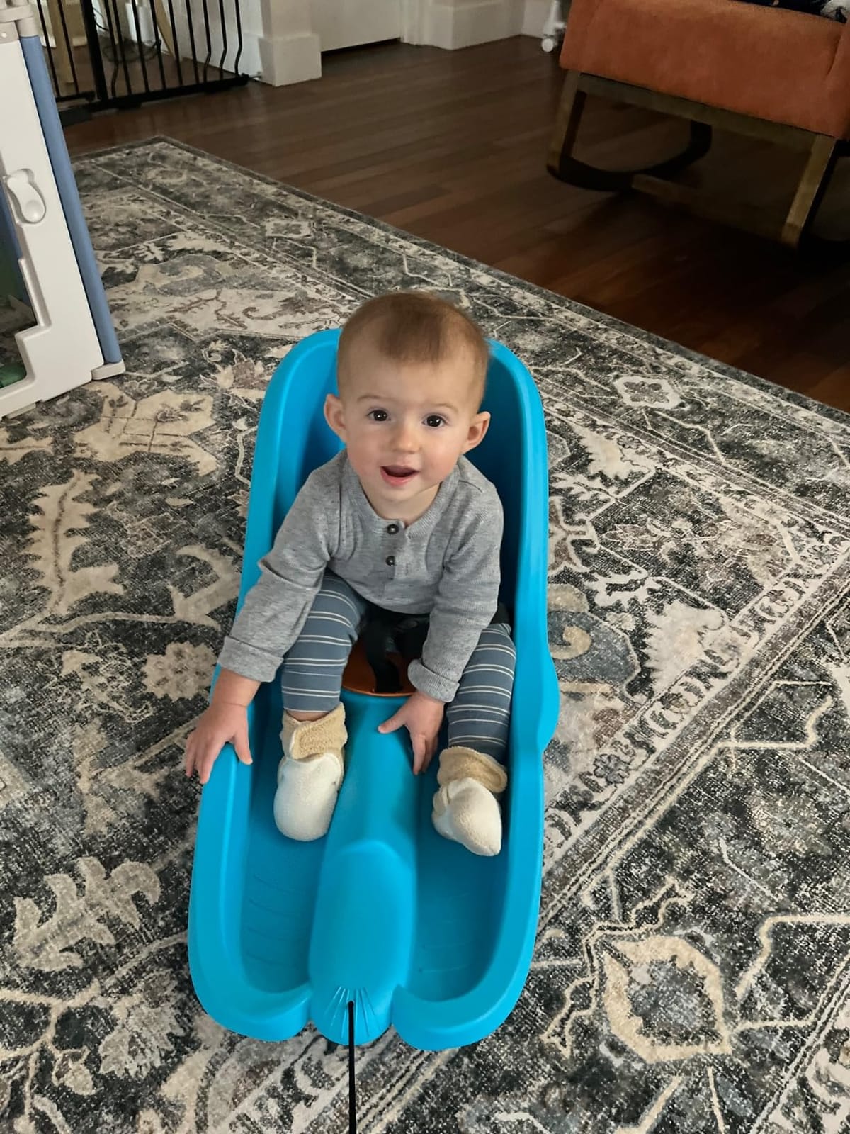 Gizmo Riders Baby Rider, Toddler Sled - 3-Point Harness, Anti-Slip Seat, Retractable Tow Strap, Durable Plastic, Ideal for 6 Months to 3 Years, Supports Up to 55 lbs, Winter Fun for Little Ones customer photo 2