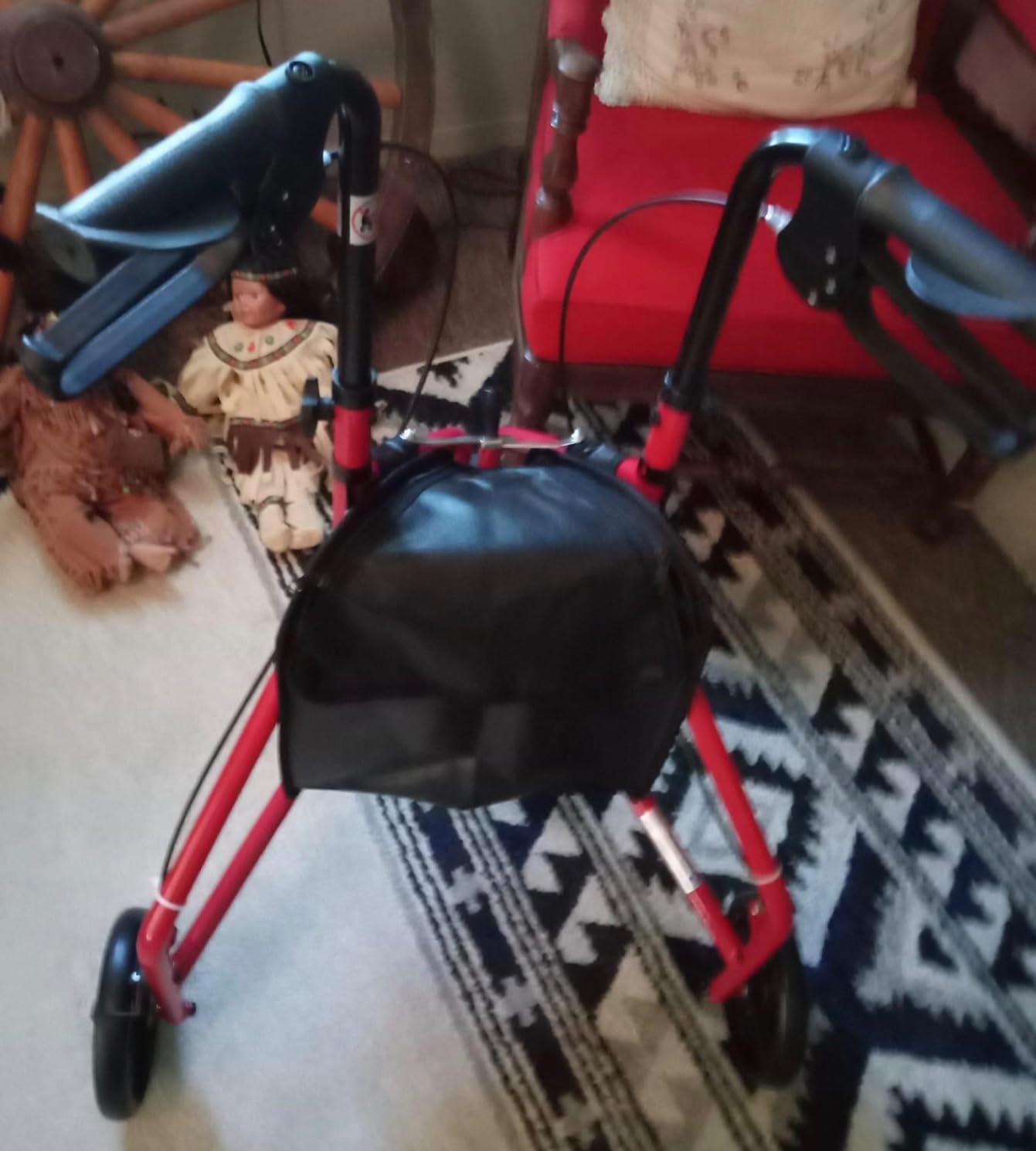 Dynarex DynaGo Zoom Rollator is Foldable, Lightweight, and Travel Friendly, This 3-Wheel Rolling Walker has a 250 Lb. Weight Capacity, Includes a Large, Removable Storage Pouch, Red Frame, 1 Rollator customer photo 2