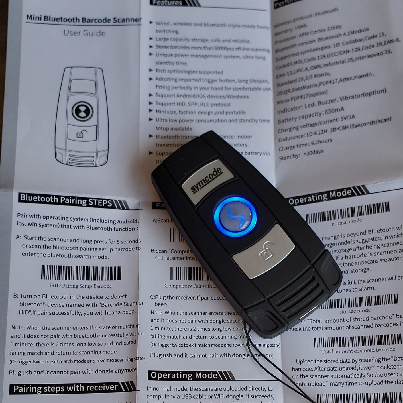 Bluetooth Barcode Scanner with Battery Level Indicator QR Bar Code Reader, 2.4G Wireless & USB Wired Barcode Scanner Connect Phone, PC, Work with Windows, Mac,Android, iOS, for Store, Warehouse customer photo 1
