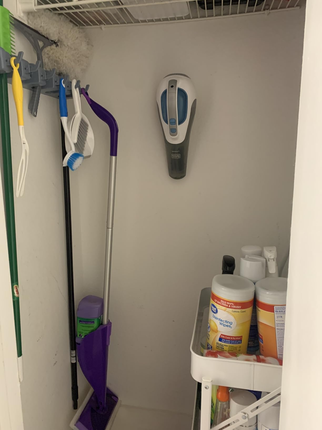 Amazon Basics Rectangular Heavy Duty Wall Mount Broom and Mop Holder, Sturdy Tool Organizer with Hooks and Slots for Garage, Garden, Laundry, Kitchen Organization, 2.36 x 16.9 x 3.35 in, Gray customer photo 2