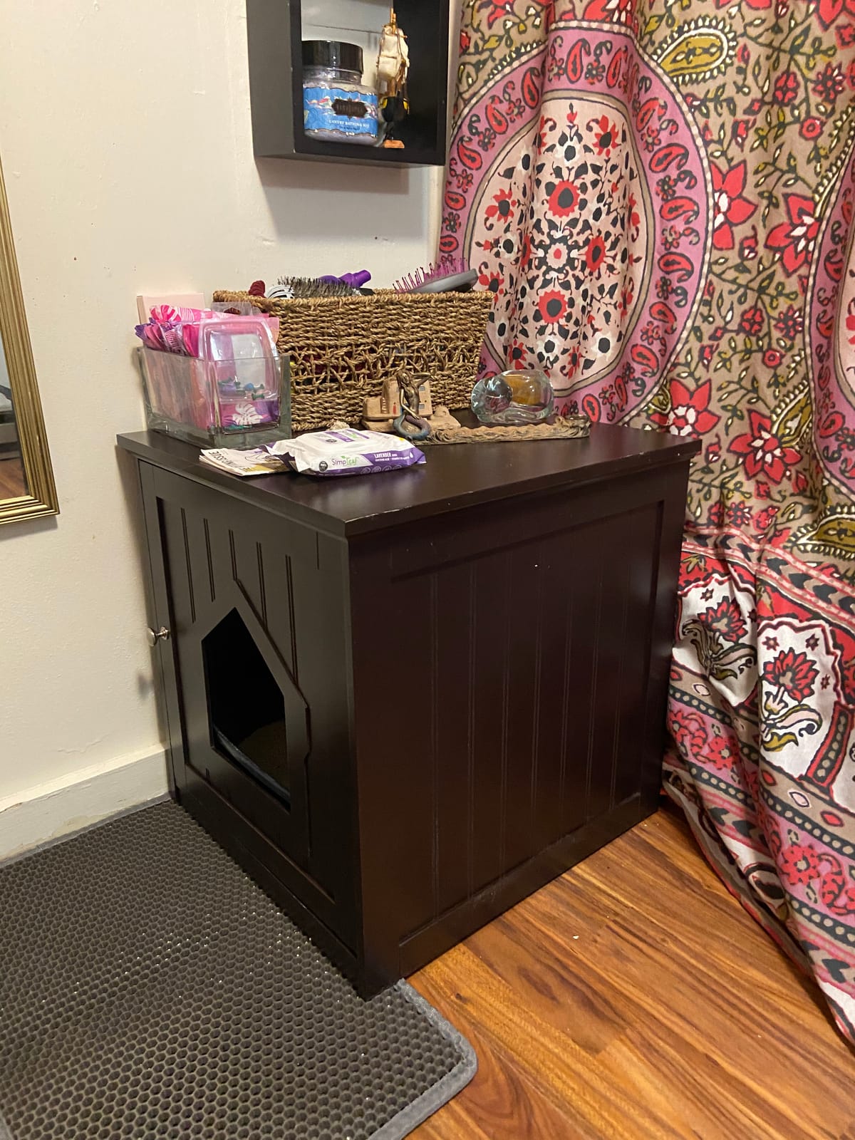 BIRDROCK HOME Cat Litter Box Furniture Enclosure - Hidden Kitty Litter Cat House with Hinged Door, Nightstand, Side Table & Pet Crate, Indoor & Outdoor Wood Cabinet for Small Cats and Dogs - Espresso customer photo 1