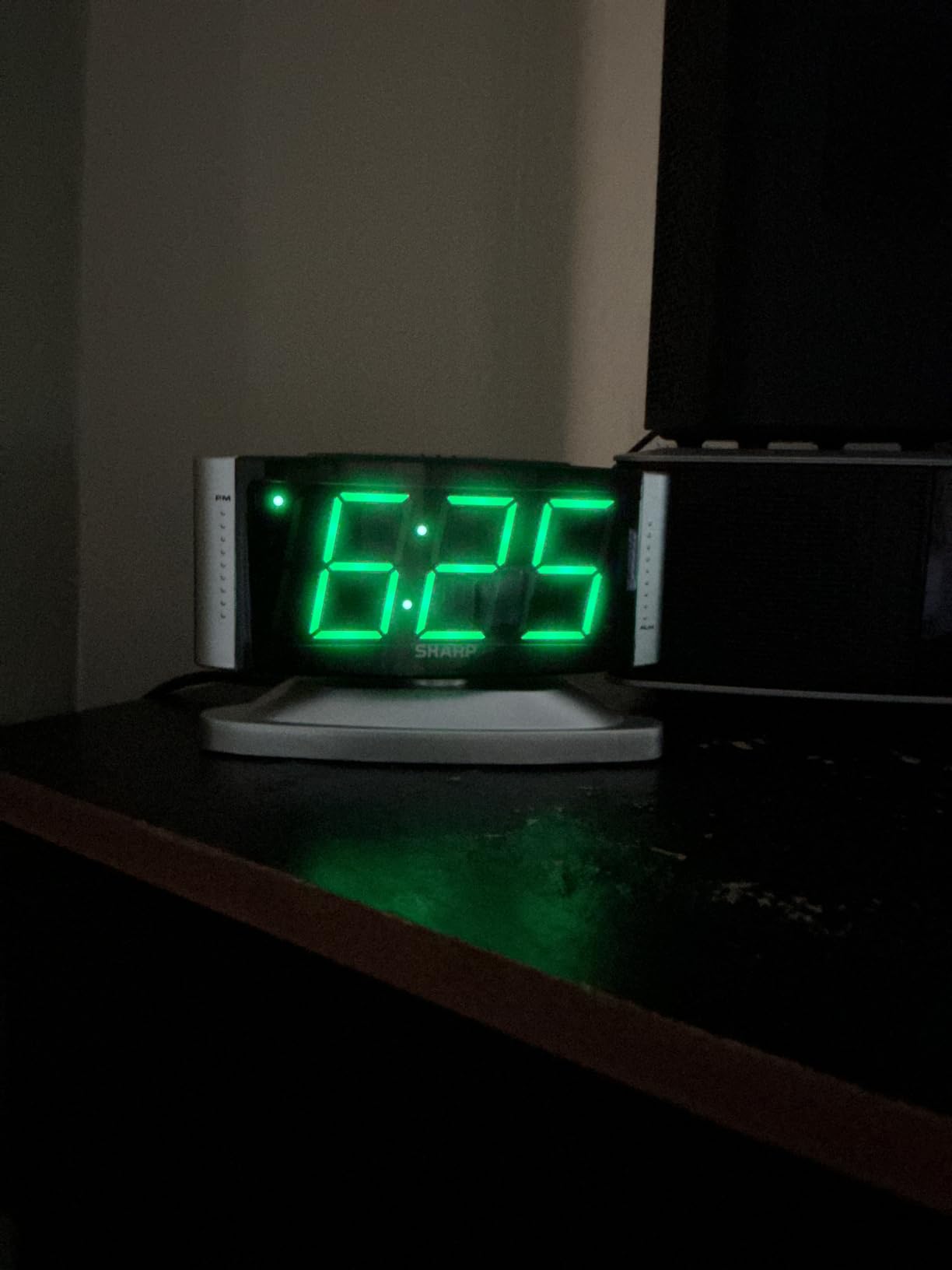 Sharp Digital Alarm Clock with Swivel Base, Green LED, Dimmer, Silver customer photo 2