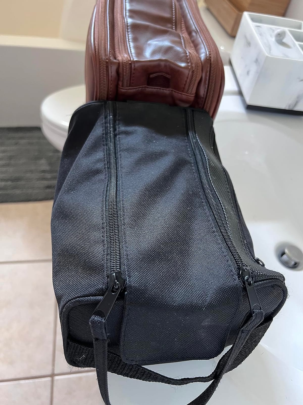 Elviros Travel Toiletry Bag for Men PU Leather Dopp Kit (Small, Brown) customer photo 1