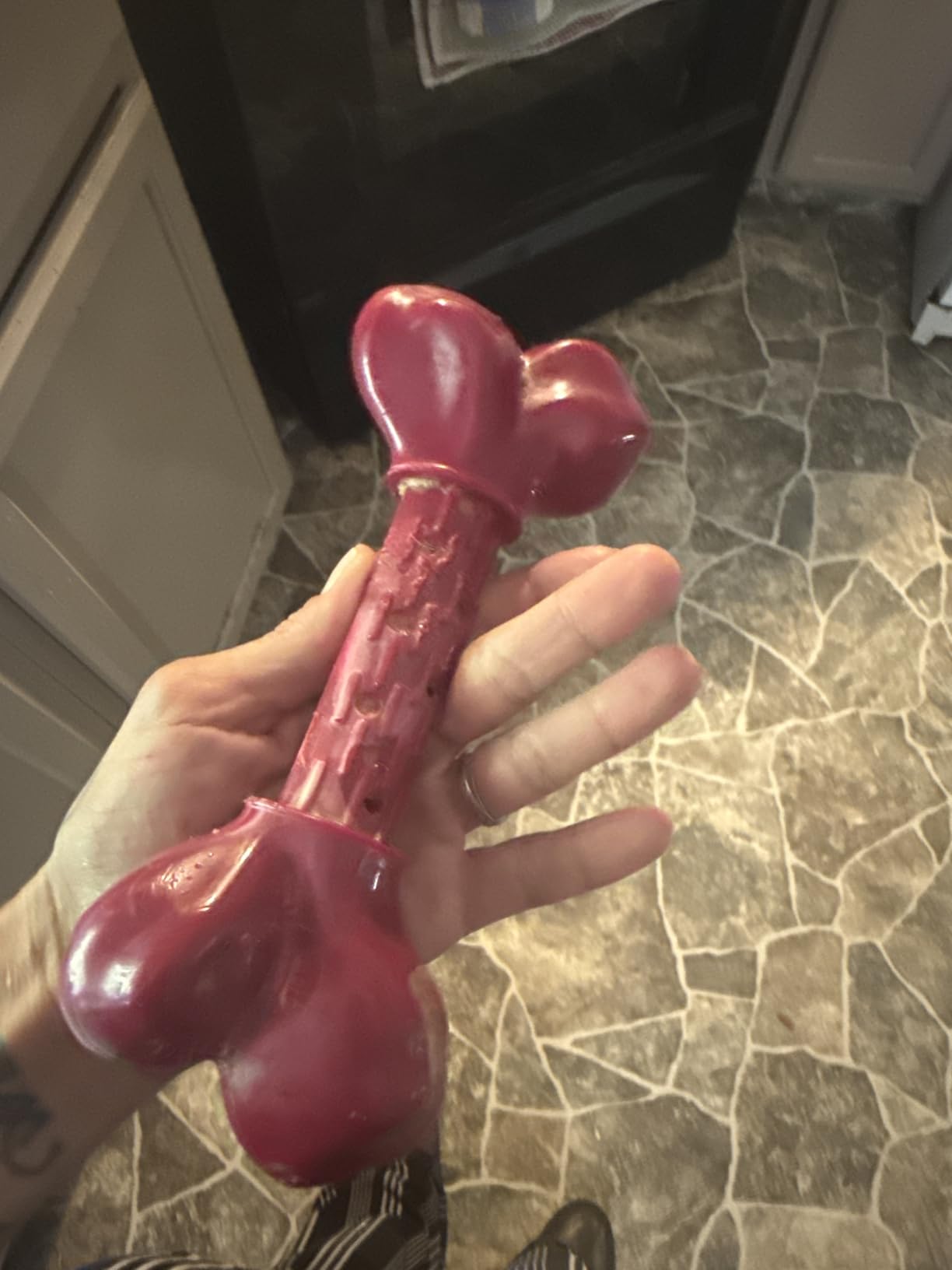 Tough Dog Toys for Aggressive Chewers: Beef Flavored Long Lasting Dog Bones for Large Dogs, Indestructible Dog Chew Toys to Keep Them Busy, Large Dog Toys for Medium & Large Breed, Red customer photo 2