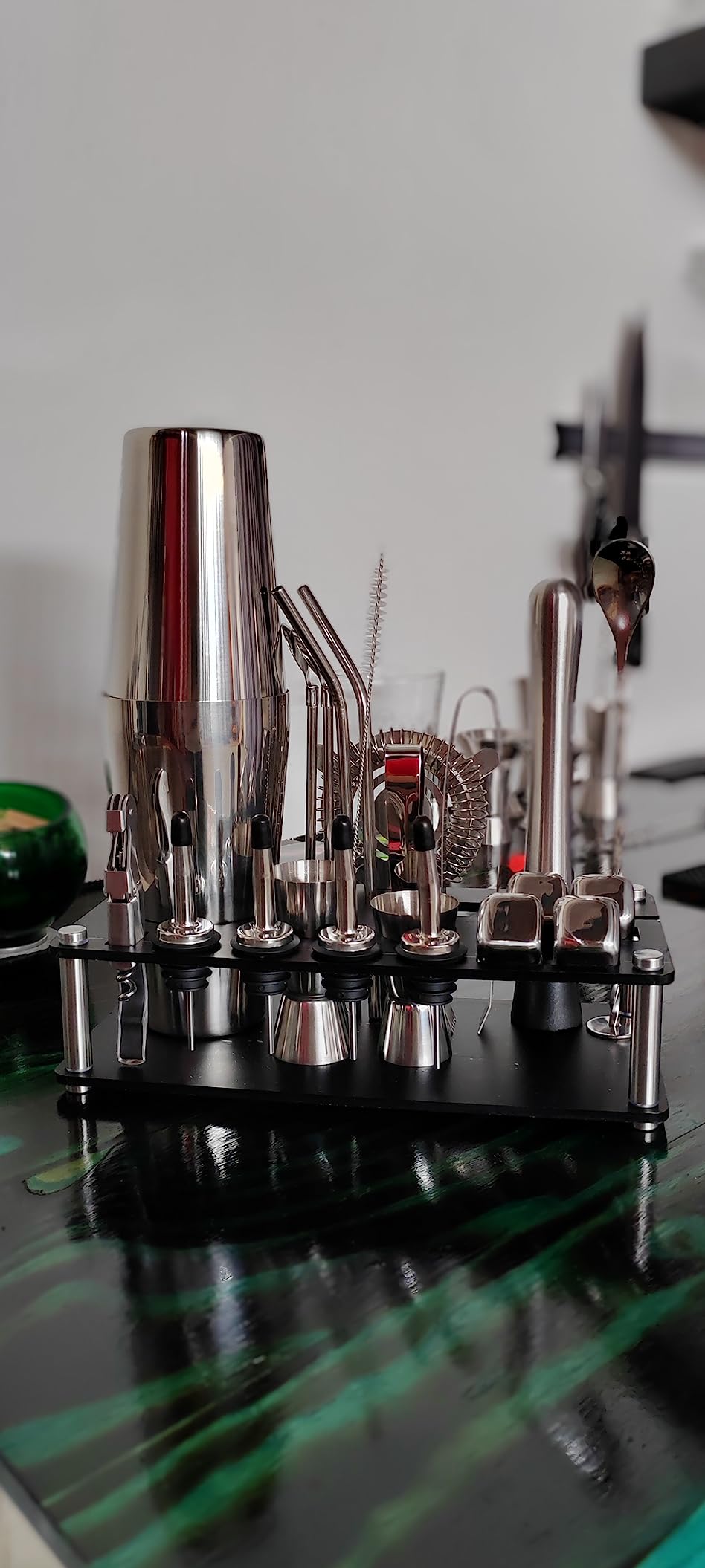 KINGROW Cocktail Shaker Set, 23 Piece Bartender Kit with Stand Silver | Boston bar set prevent rust, no leaks, dishwasher safe, 4 whiskey stones, for home bar party gift, recipe book for beginners customer photo 2