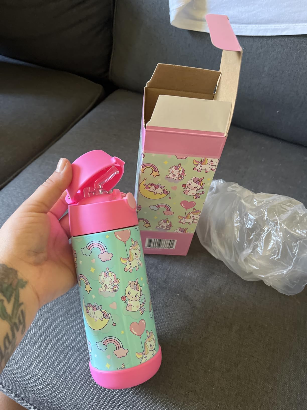 Snug Insulated Kids Water Bottle with Straw & Spout – Double-Wall Stainless Steel, Leakproof, Easy-Flip Lid – For School, Travel, Toddlers & Big Kids - Llamas, 12oz customer photo 2