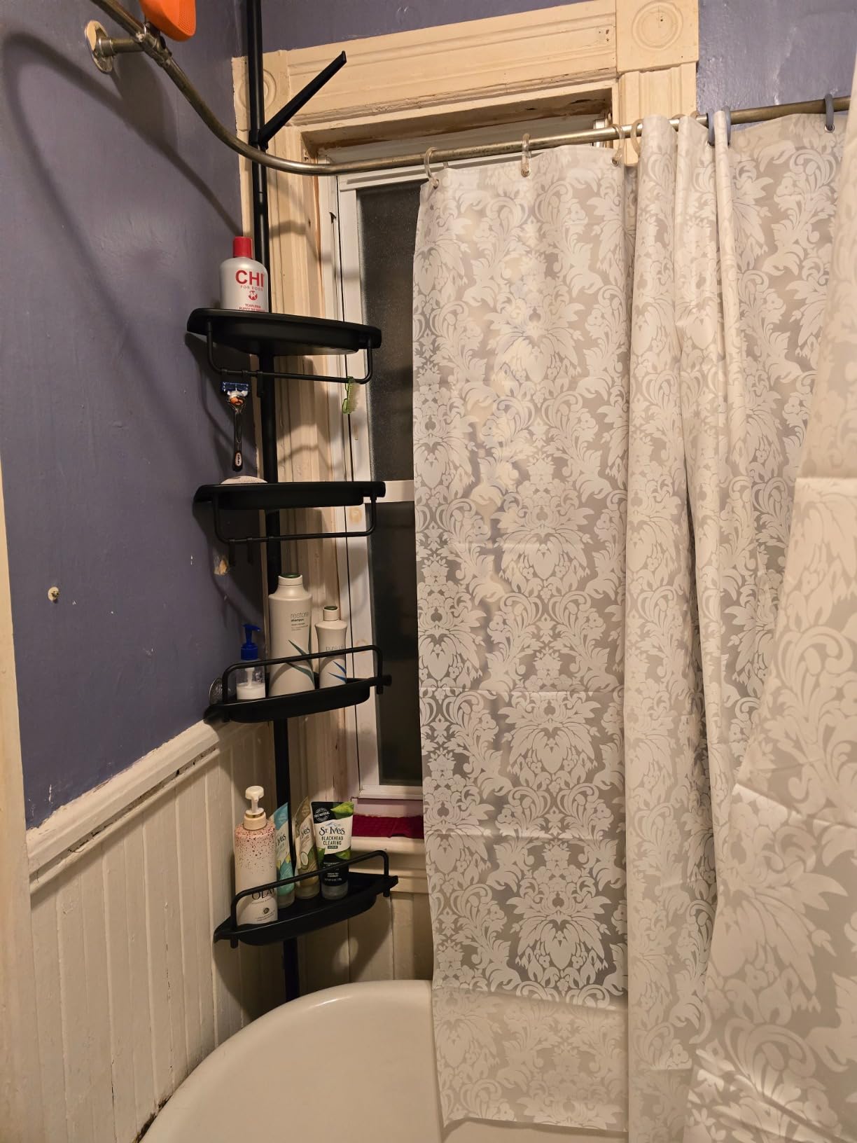 ALLZONE Corner Shower Caddy Tension Pole, Extendable Rustproof Stainless Steel Pole & 4-Tier Adjustable Shelves for Easy Drainage and Built-to-Last Stability, 34 to 116 Inches, Black customer photo 1