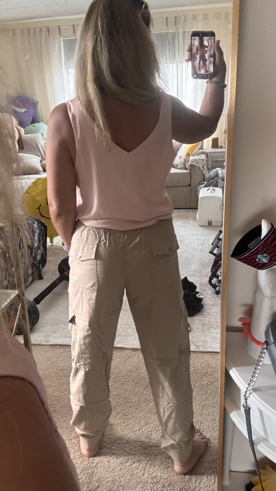 MoFiz Women's Lightweight Hiking Cargo Pants Outdoor Quick Dry Casual Travel Sweatpants Joggers Elastic Waist Button Pockets customer photo 1
