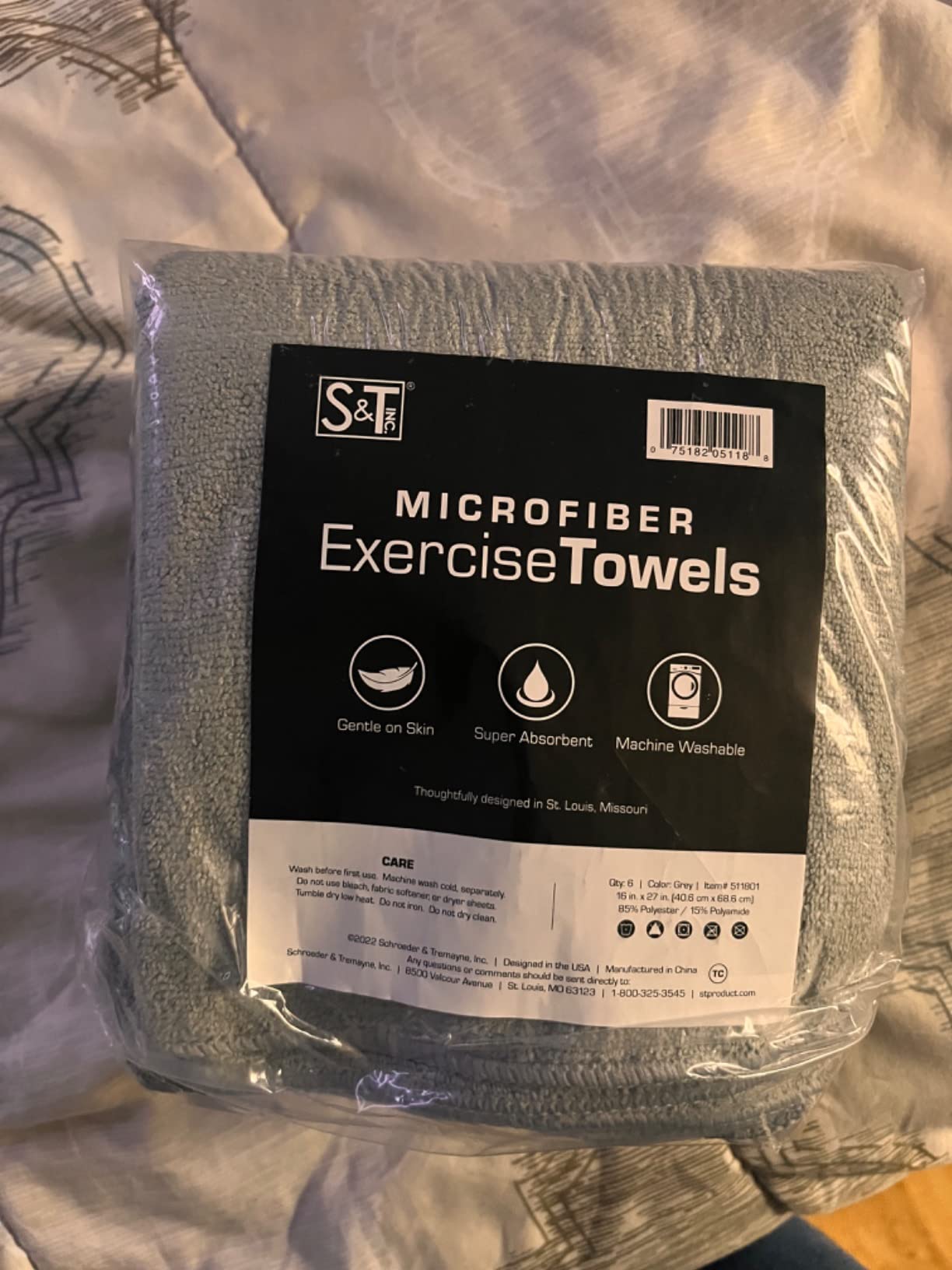 S&T INC. Microfiber Gym Towels, 6 Pack, 16