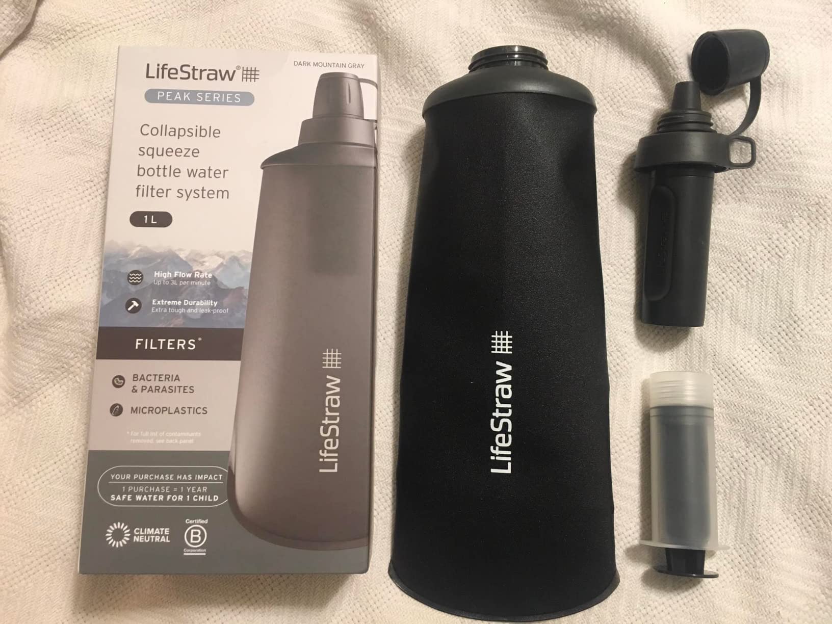 LifeStraw Peak Series - Collapsible Squeeze Bottle Water Filter System - 1L for Trail Running, Camping, Hiking, Travel, Cycling, and Fishing; Mountain Blue customer photo 1