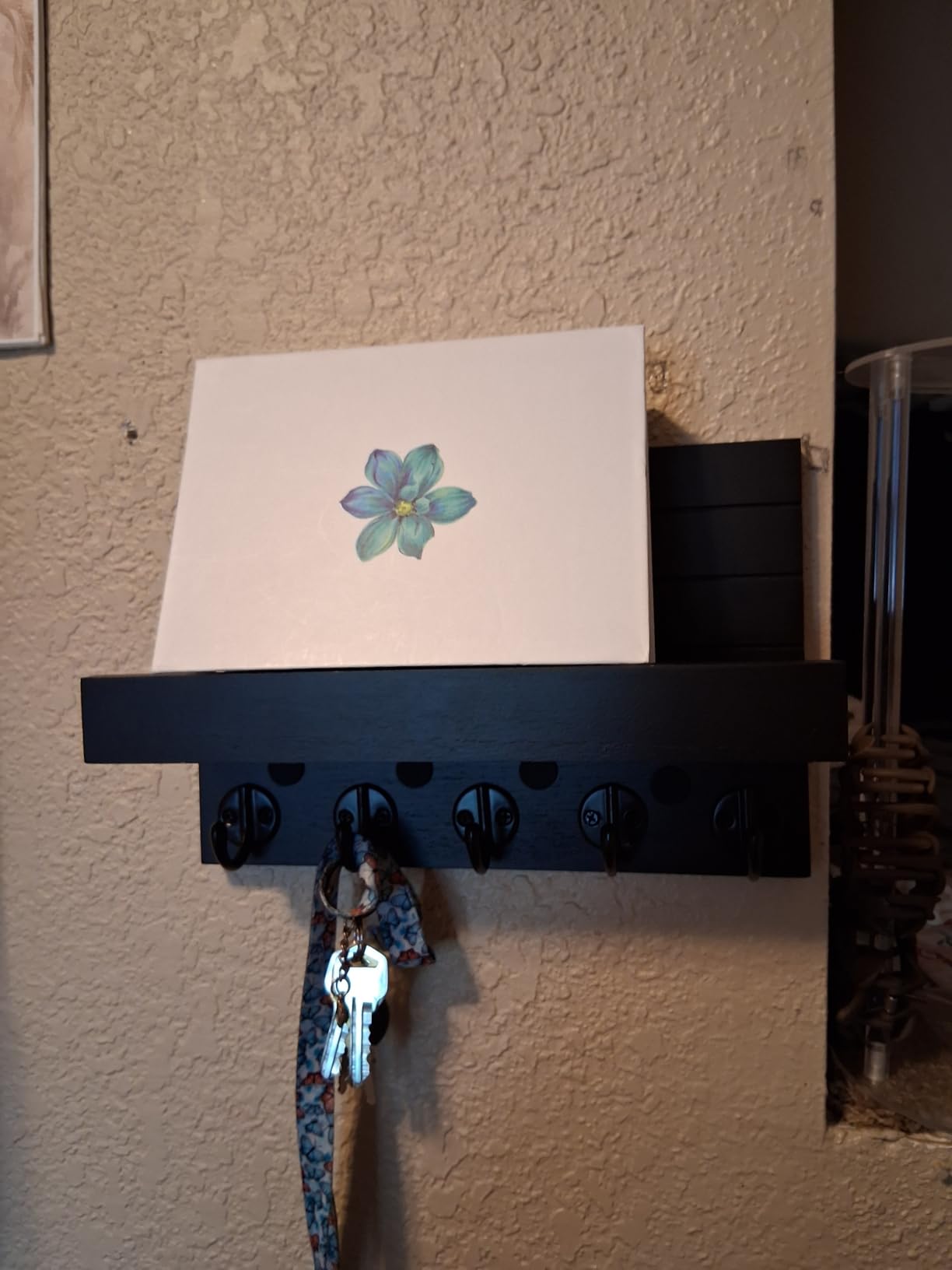 Lwenki Key Holder for Wall, Decorative Key and Mail Holder with Shelf Has Large Hooks for Bags, Coats, Umbrella – Paulownia Wood Key Hanger with Mounting Hardware (9.8”W x 6.7”H x 4.2”D) customer photo 1