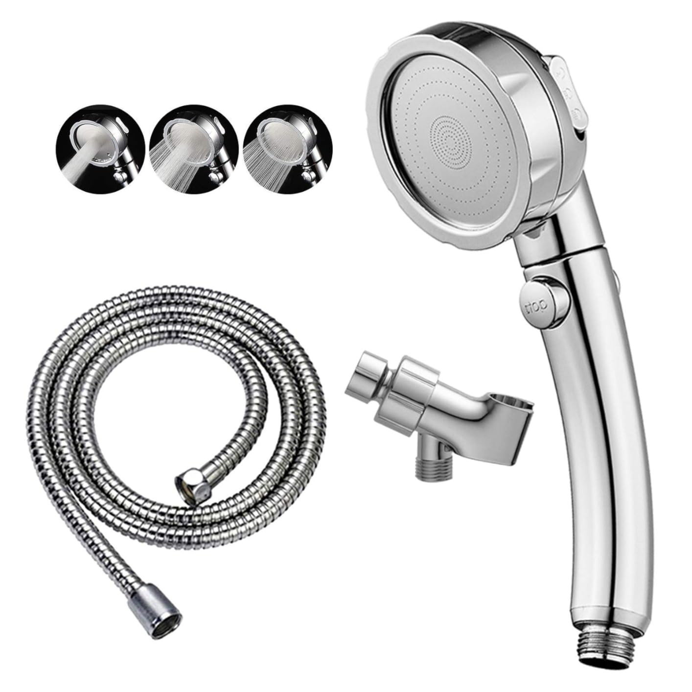 KAIYING High Pressure Handheld Shower Head with ON/OFF Pause Switch, 3 Spray Modes Shower Wand with Shut Off Button, Removable Camper Shower Head with Hose and Adjustable Angle Bracket (White) customer photo 2