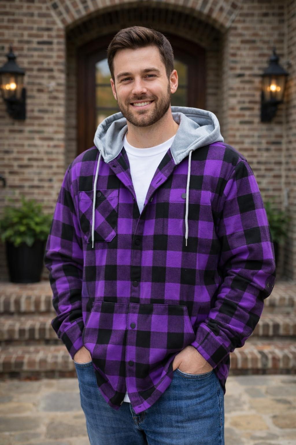 ZITY Men's Flannel Hoodie Shirts Casual Button Down Long Sleeve Plaid Shirt customer photo 1