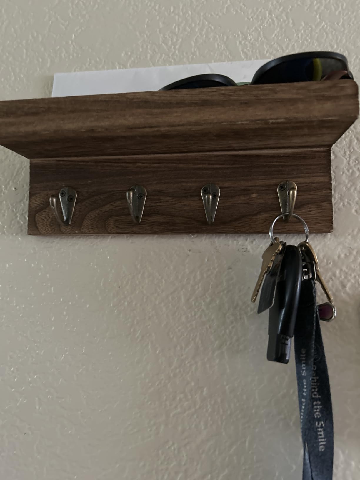 Key Holder Wall Mount, Farmhouse Wall Shelf with 4 Hooks for Entryway customer photo 1