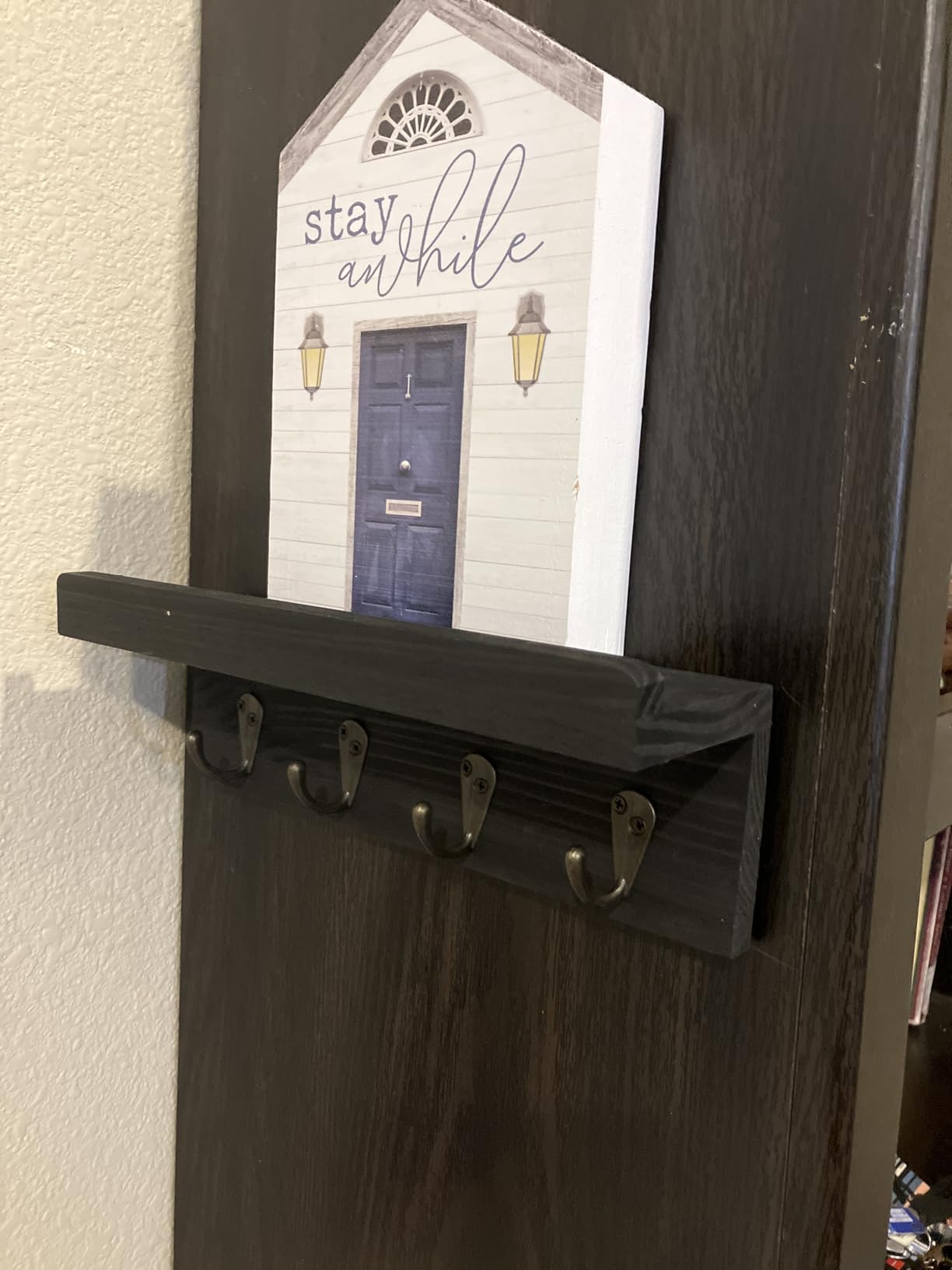Key Holder Wall Mount, Farmhouse Wall Shelf with 4 Hooks for Entryway customer photo 2