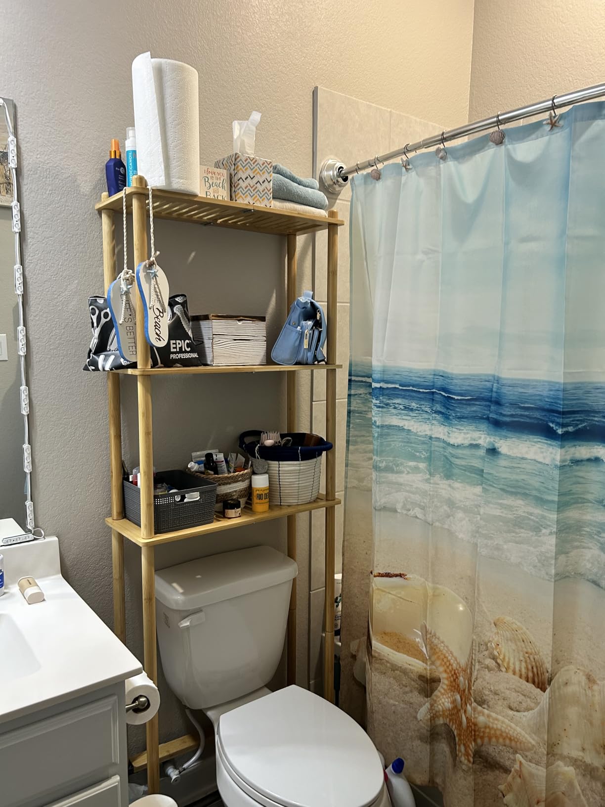 AmazerBath Bamboo Over The Toilet Storage Shelf, 3-Tier Bathroom Over Toilet Organizer Rack, Freestanding Above Toilet Shelf for Bathroom, Laundry, Space Saver, Natural Color customer photo 2