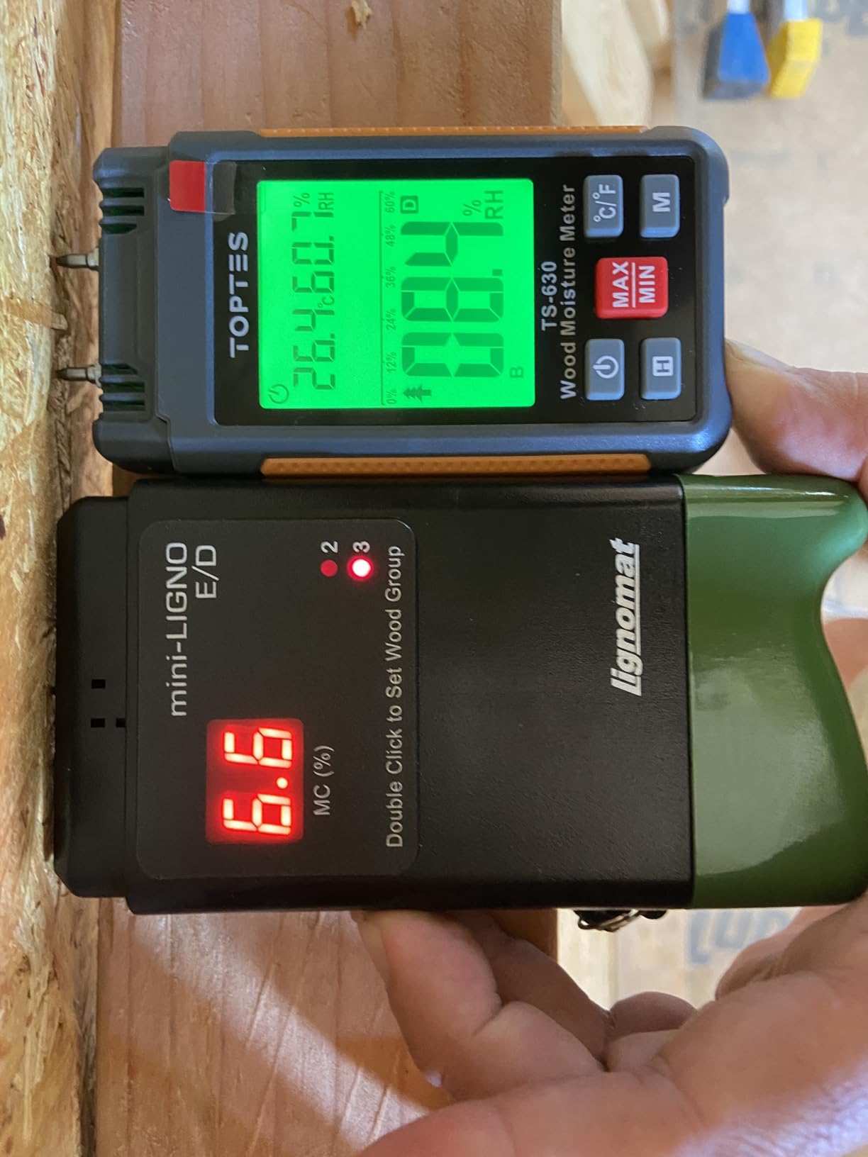 Wood Moisture Meter, TopTes Digital Moisture Meter TS-630, Handheld Humidity Tester with 2.25-inch LCD Display, Tricolor Backlight, Check The Dampness Level on Firewood/Drywall - Orange customer photo 1