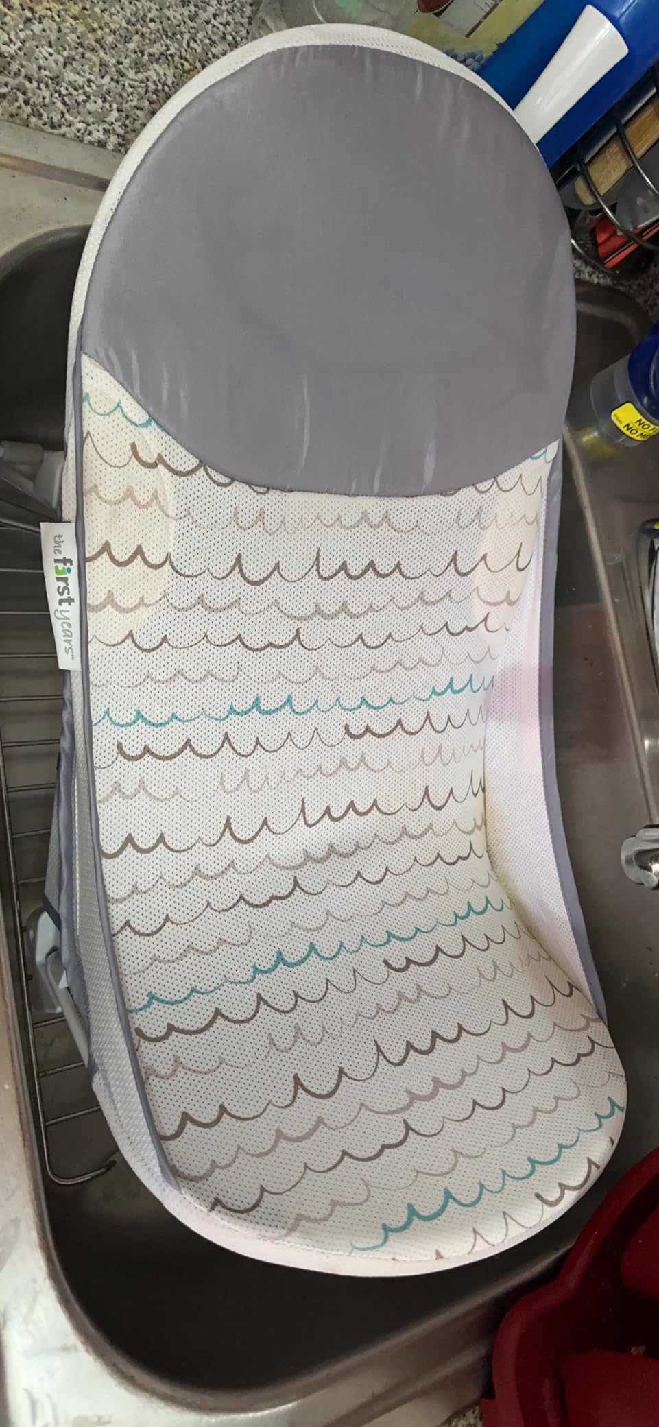 The First Years Sure Comfort Folding Baby Bather - Foldable Baby Bath Seat and Lounger for Home or On the Go - for Sink or Tub Use - Non-Slip Seat - For Up to 15 Lbs customer photo 1