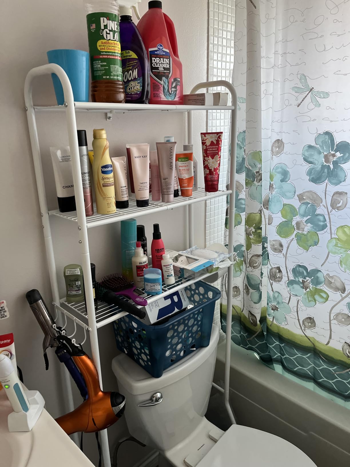 Simple Trending Over The Toilet Storage Rack, Metal 3 Tier Bathroom Organizer Shelf with Paper Holder and 3 Hooks, Freestanding Shelf Space Saver Above Toilet, White customer photo 1