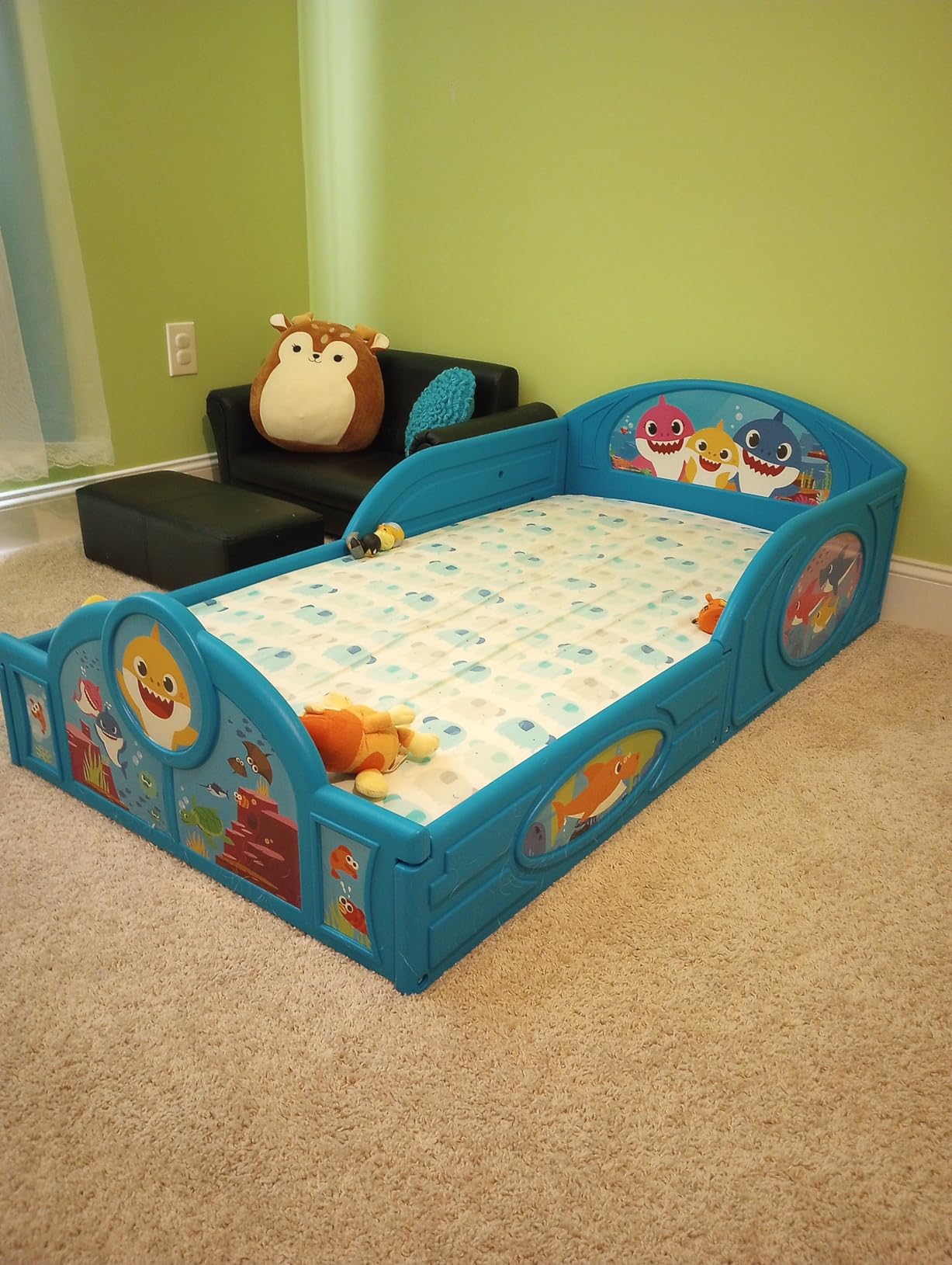 Baby Shark Plastic Sleep and Play Plastic Toddler Bed with Attached Guardrails by Delta Children, Blue customer photo 1