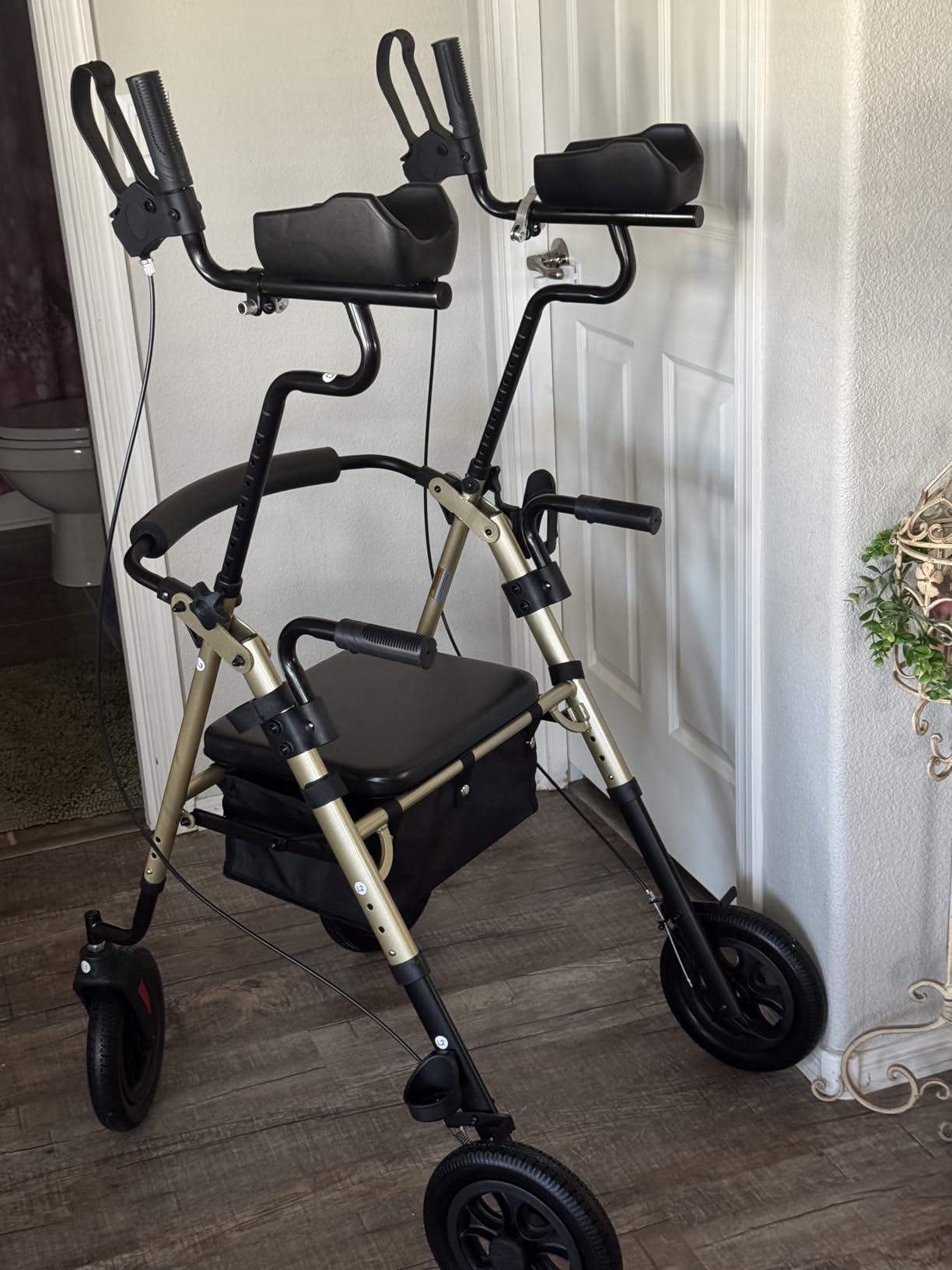 ELENKER All-Terrain Upright Rollator Walker, Stand Up Rolling Walker with 10’’Big PU Wheels and Adjustable Padded Armrests for Seniors from 4’8”to 6'4”, Red customer photo 2
