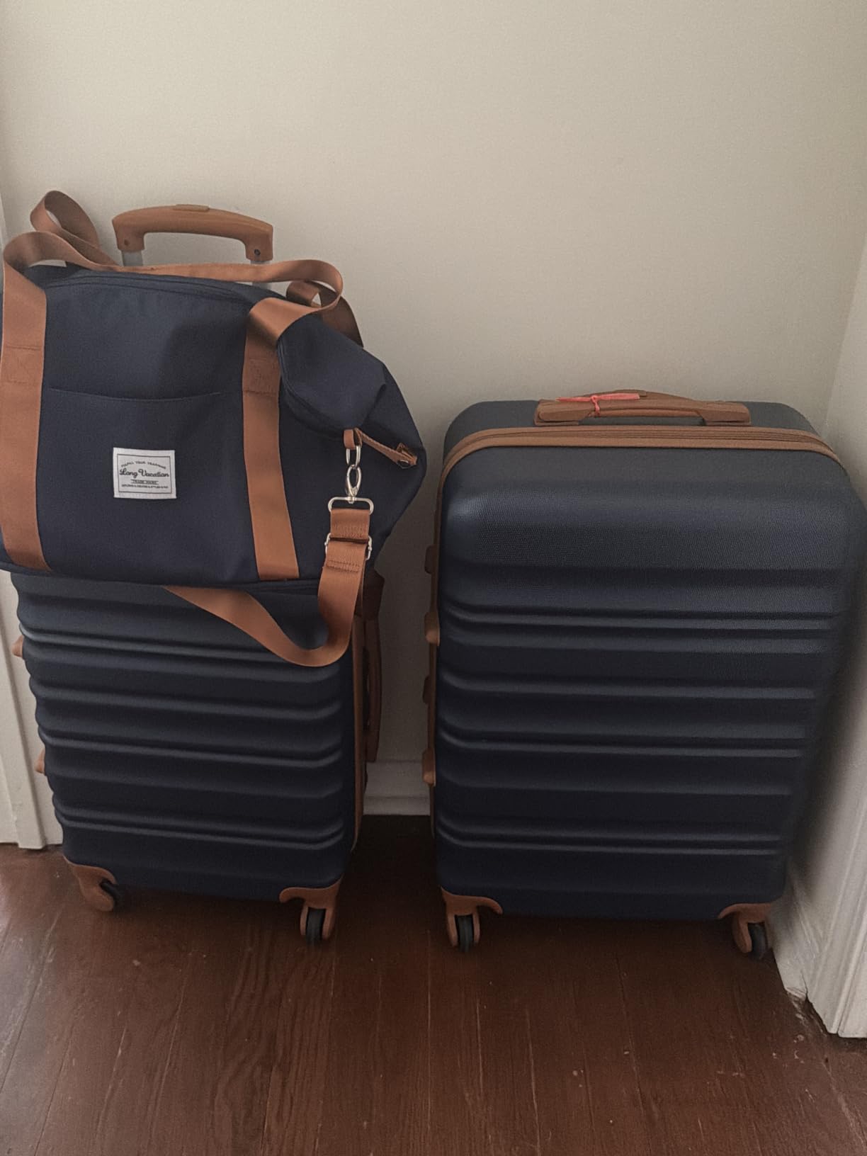LONG VACATION Luggage Sets, 6 Piece, Hardshell Suitcase with Spinner Wheels | Family & Extended Travel Use, ABS+PC Lightweight Luggage with YKK Zipper, TSA Lock, Space-Saving Nested, Black-Brown customer photo 2