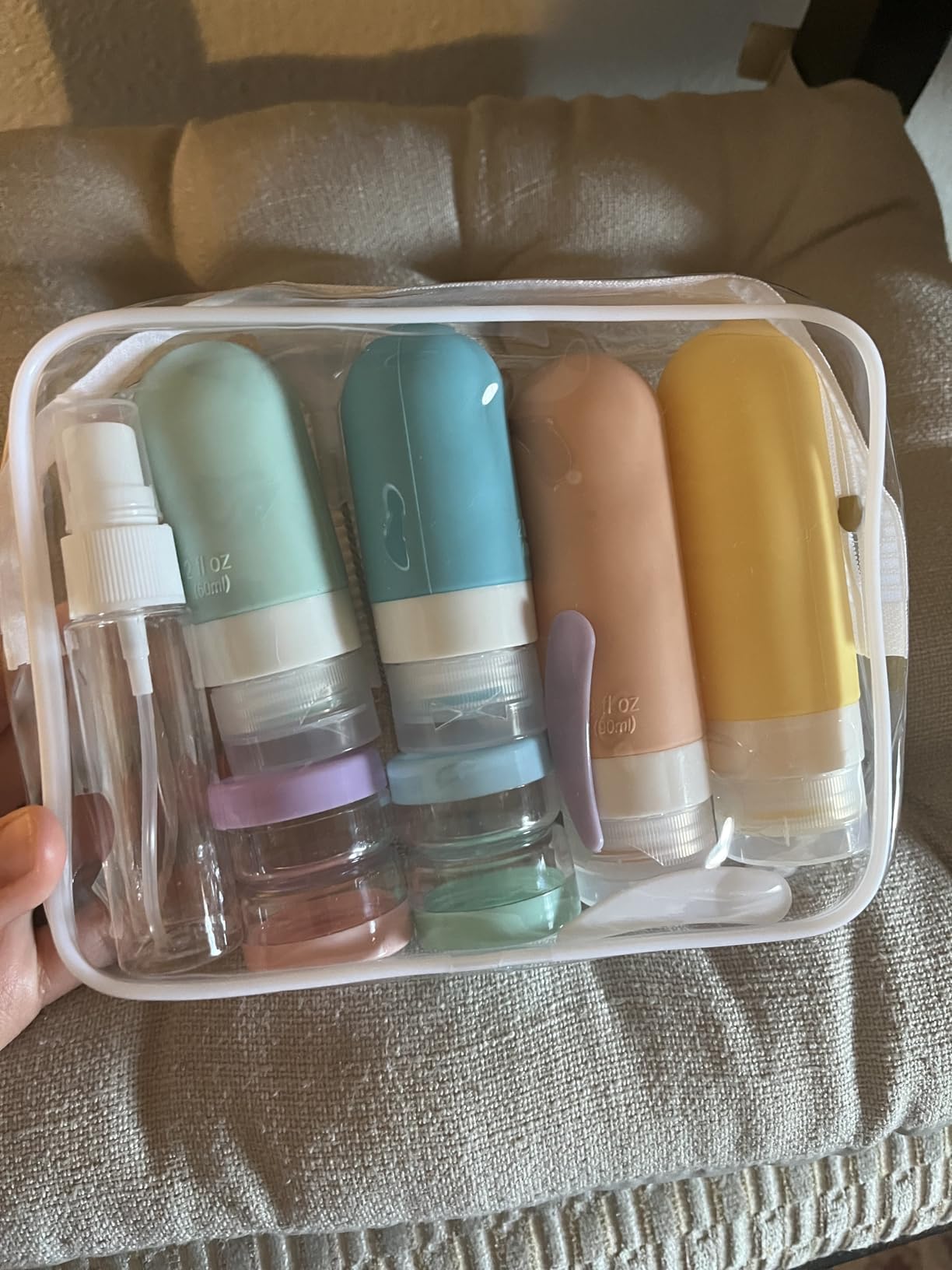 DEPOZA Travel Bottles Kit (16 Pack) - TSA Approved, Leak Proof Silicone Squeezable Containers for Toiletries. Complete Set with Jars, Sprayers & Bag (White) customer photo 2