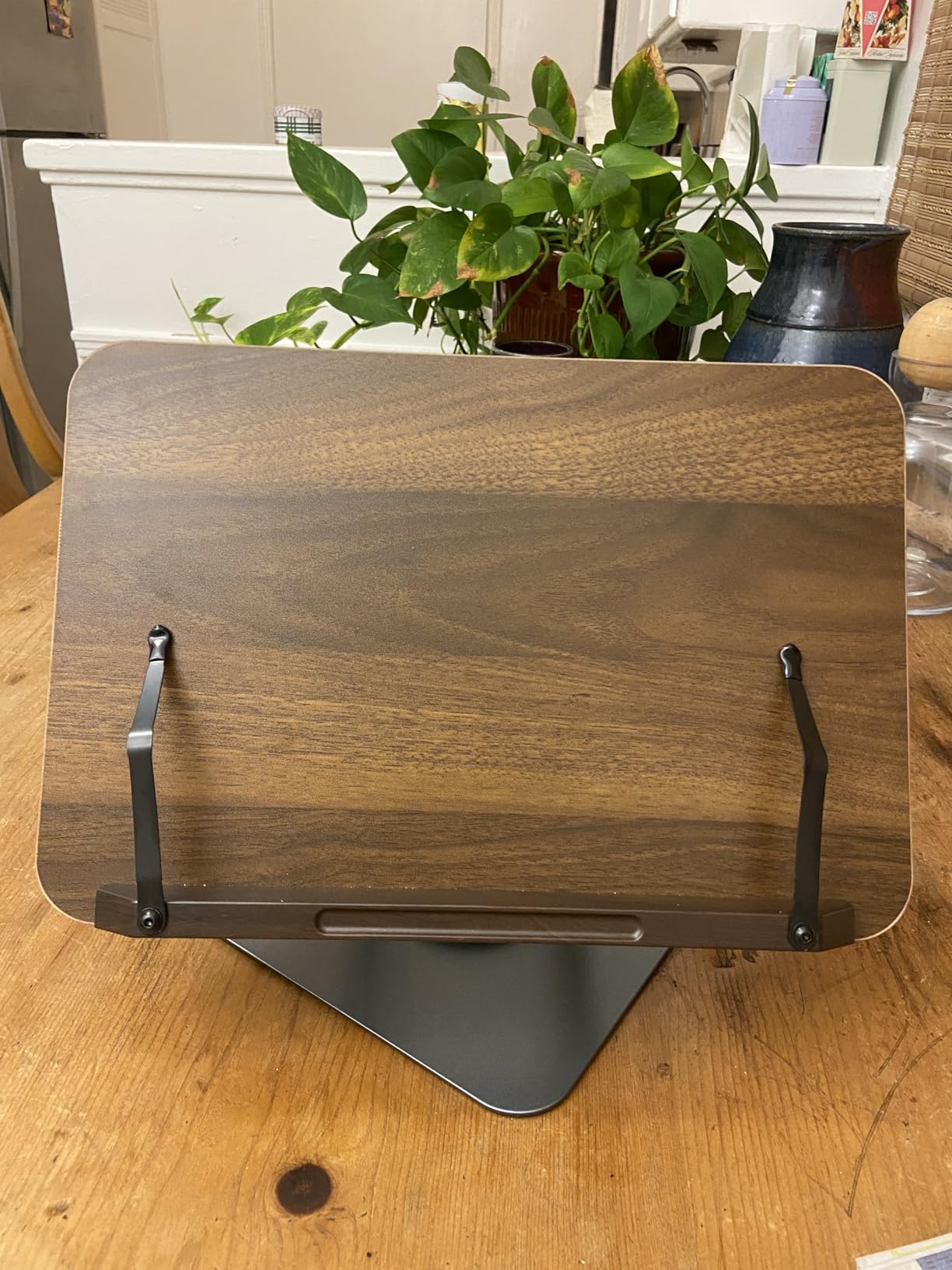 Tounee Book Stand for Reading, Adjustable Book Holder with 360° Swivel Base, Foldable Cookbook Stand Recipe Book Holder with Elastic Page Clips for Music Scores, Recipe, Tablet, Laptop-Gray customer photo 1