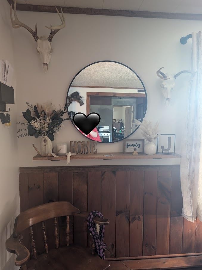 Sunniry Black Round Mirror, Round Mirror 24 inch, Matte Black Metal Frame customer photo 2