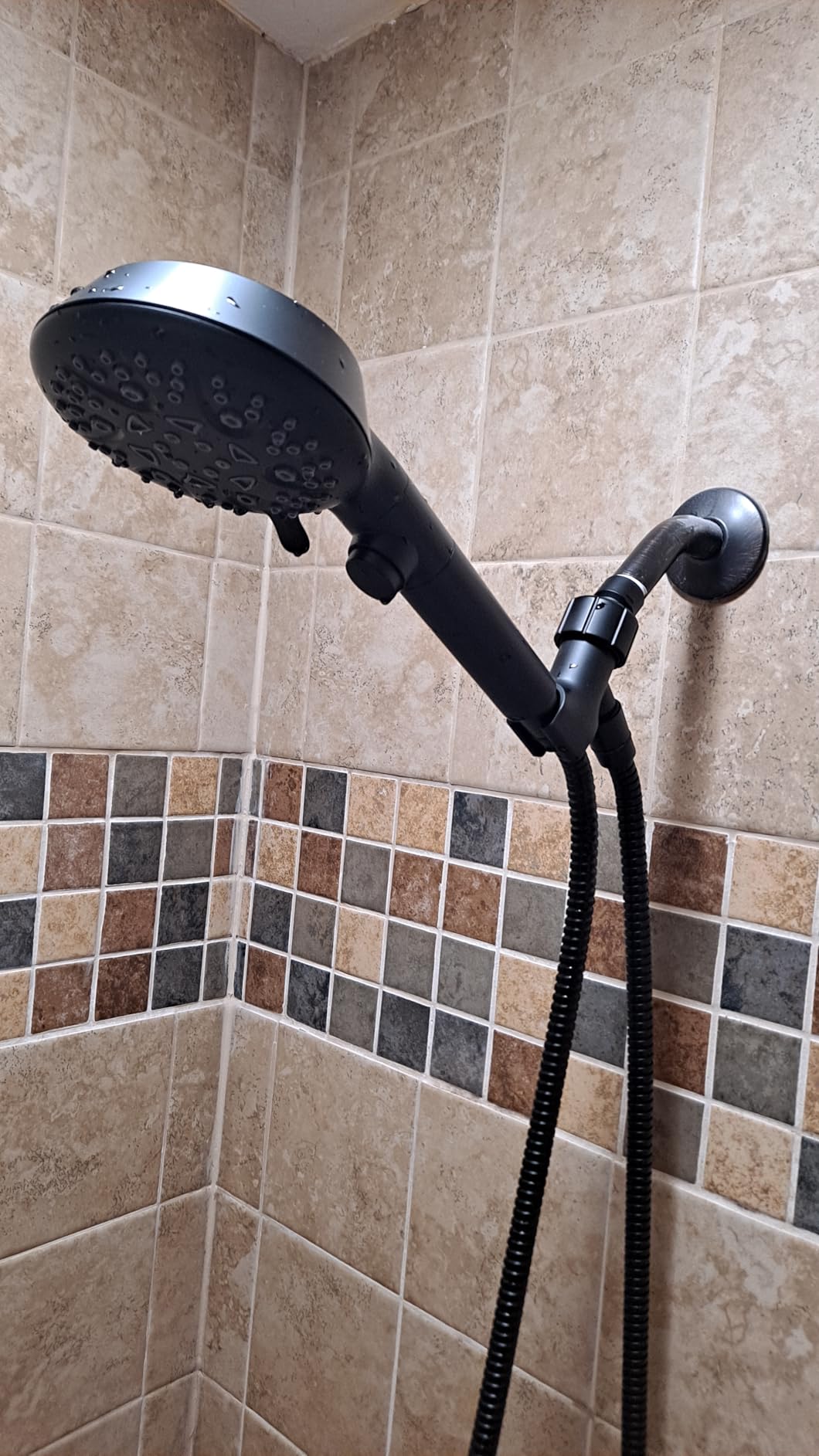 GwernKB Handheld Shower Head with On Off Switch 8-Mode High Pressure Showerhead with 79 Inches Extra-long Stainless Steel Hose and Bracket PLUS Extra Low-Reach Adhesive Wall Mount for Kids,Silver… customer photo 1
