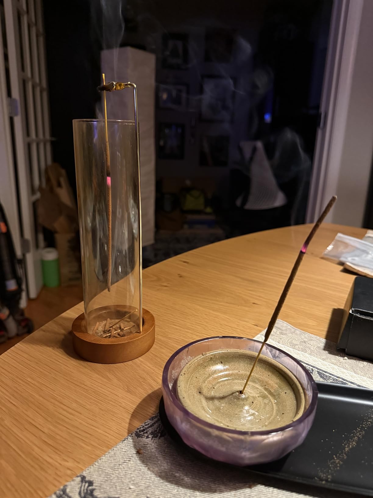 Incense Holder for Sticks, Anti-Ash Flying Incense Burner with 30 Incense Sticks, Detachable Glass Ash Catcher (Wood, Brown) customer photo 1