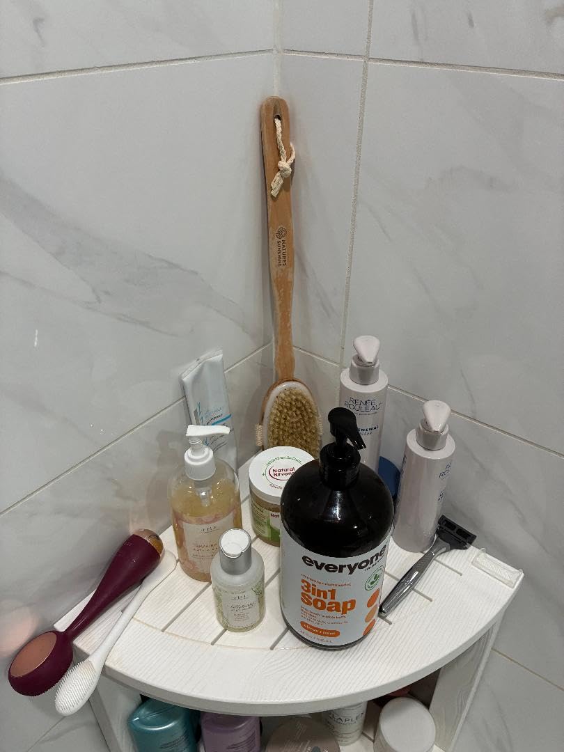 KaimuBench Corner Shower Stool for Shaving Leg, Waterproof Bathroom Shower Bench Seat for Inside Shower, Poly Lumber Plastic Shower Chair Seat, Shower Foot Rest with Adjustable Feet, Non-Slip, Brown customer photo 1
